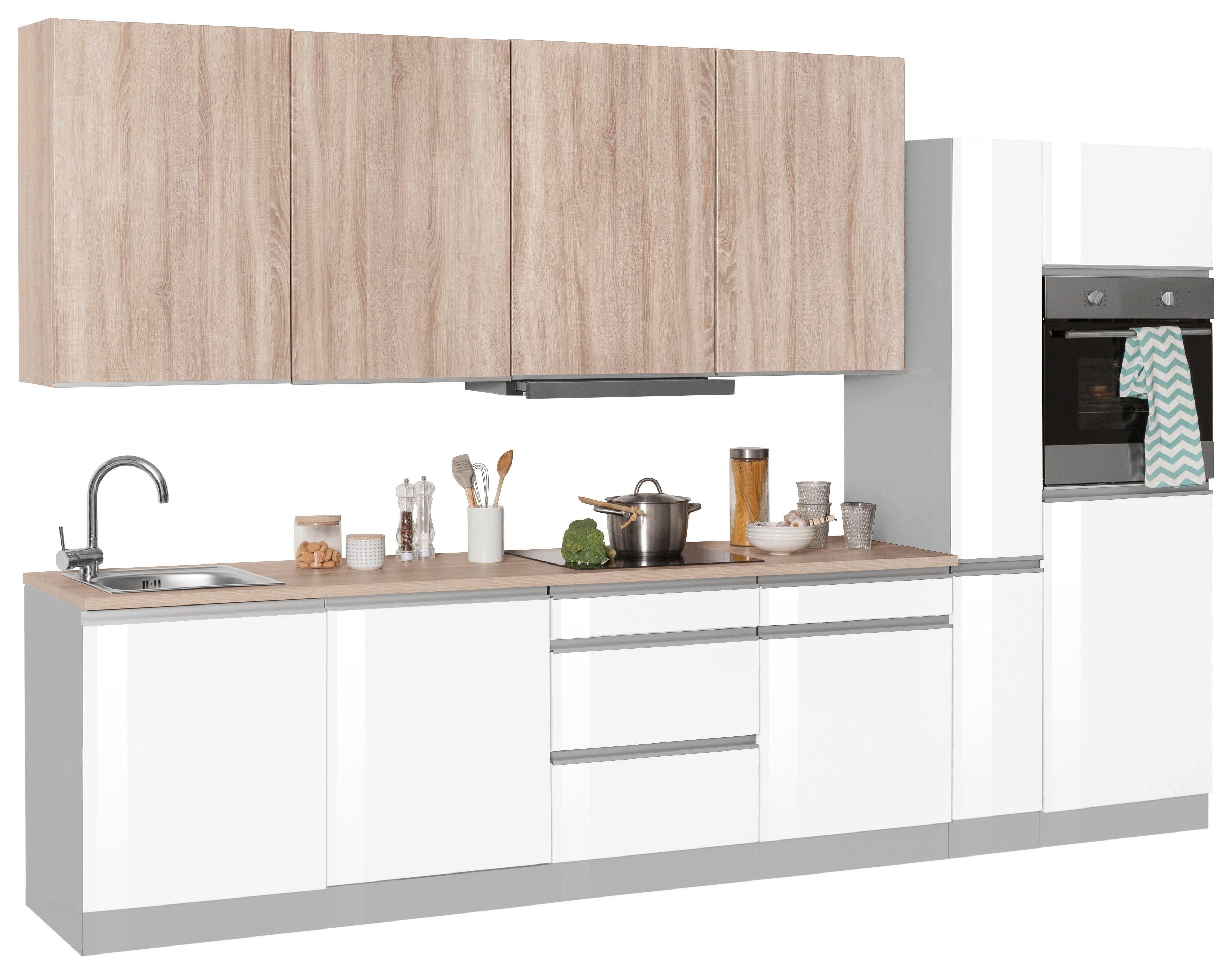 Front: weiß Hochglanz/eichefarben | Korpus: weiß