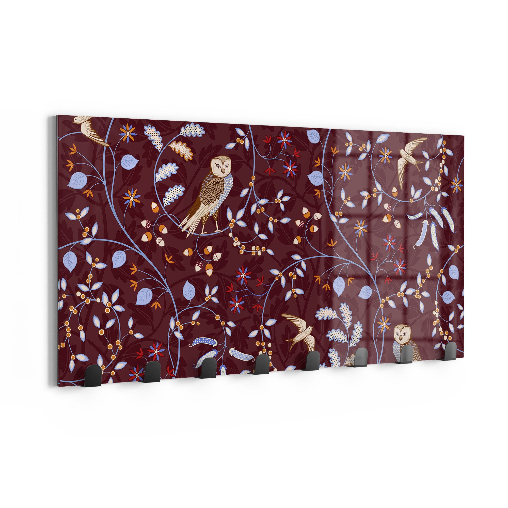 DEQORI Kleiderhaken 'Eulen in Blätterranken', Glas Garderobe Paneel magnetisch beschreibbar