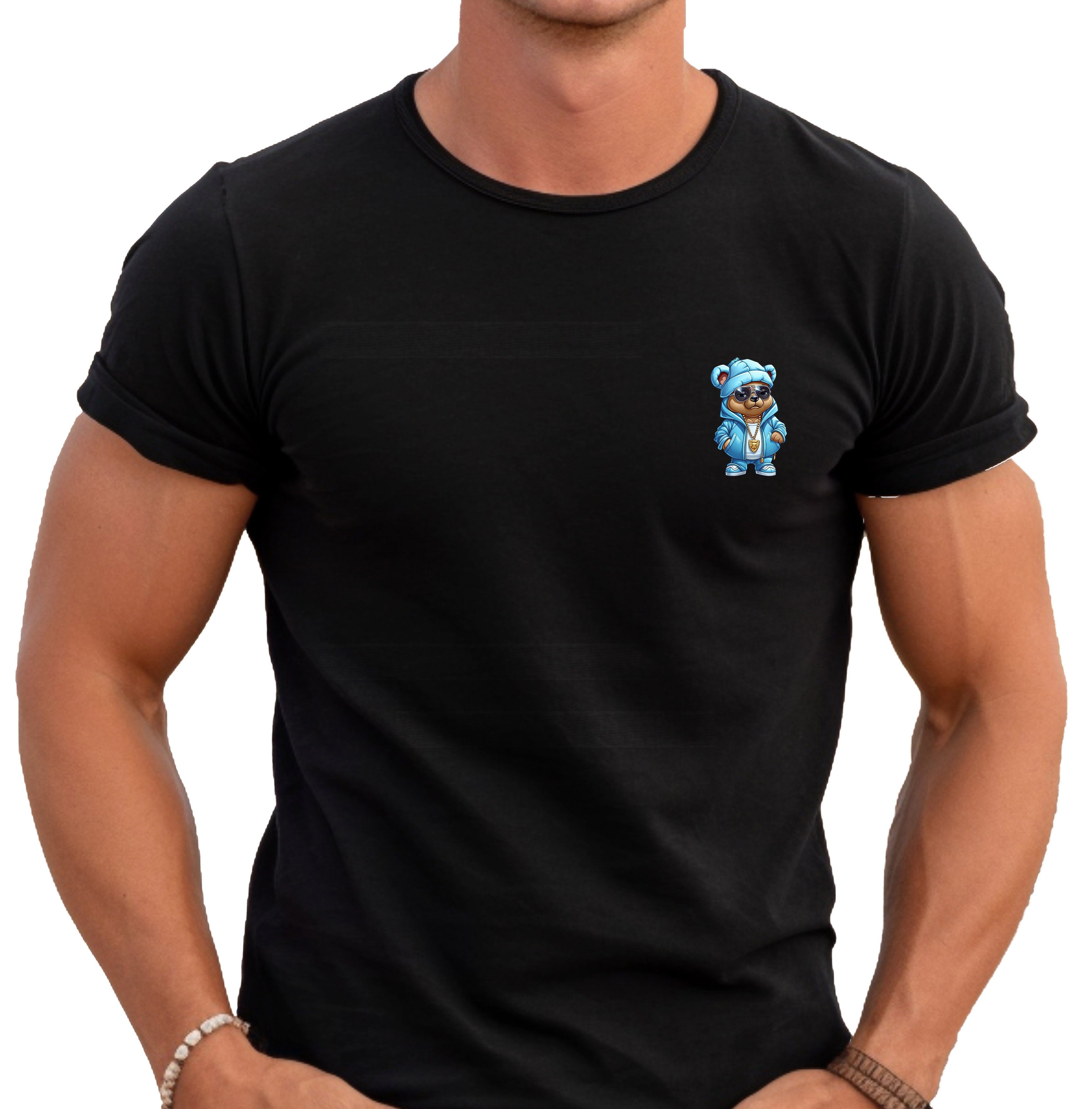 Banco T-Shirt Gangster Bär mit blauem Anzug 100% Baumwolle Schwarz o.r.kl.