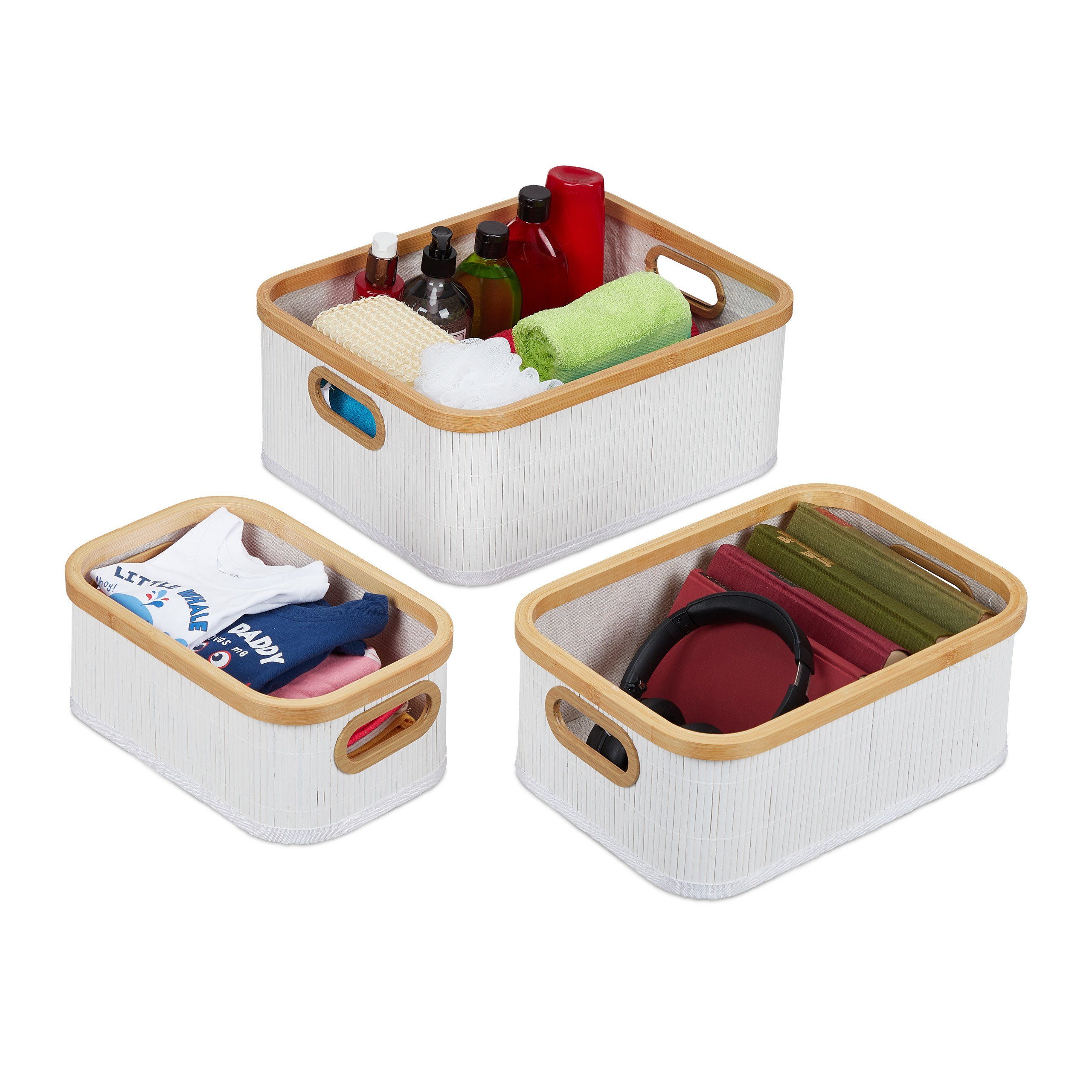 relaxdays Aufbewahrungskorb 3er Set Bambus (3 St)