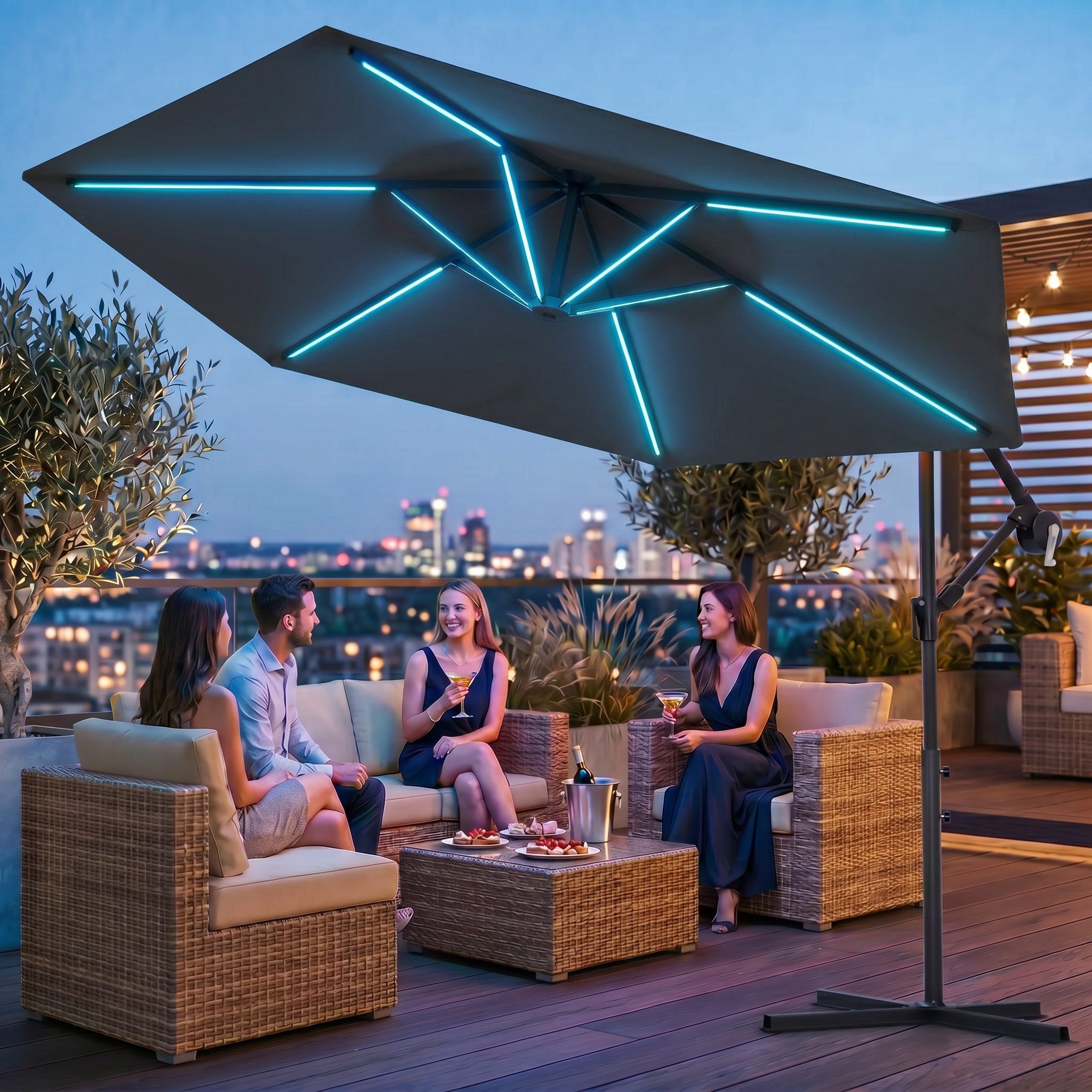 Swing&Harmonie Sonnenschirm mit RGB Beleuchtung LED Ampelschirm Garten Schirm, 300 / 350 cm inkl. Fernbedienung, APP Steuerung