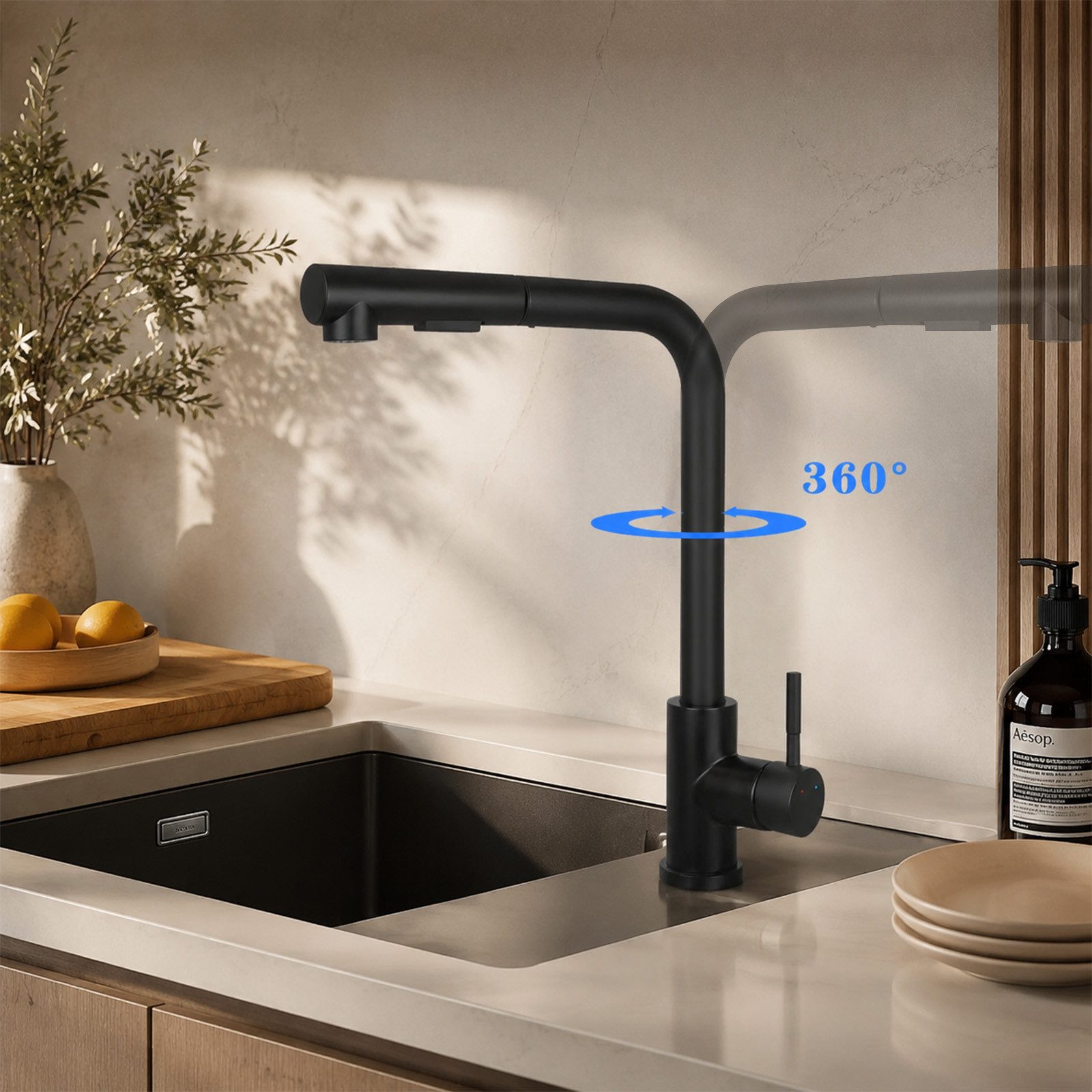 Ledklang Spültischarmatur Edelstahl 360° drehbar Ausziehbarer Brause 2 Strahlarten Küchenarmatur (1-St) für Einhebelmischer Mischbatterie Wasserhahn Küche – Bild 2 von 5