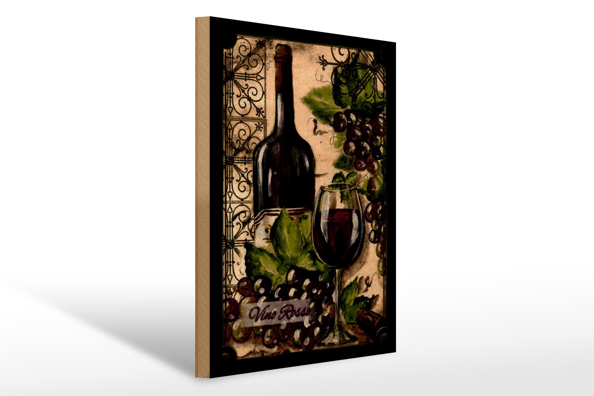 Holzbild Kunst 30x40cm Stillleben Vino Rosso Rotwein