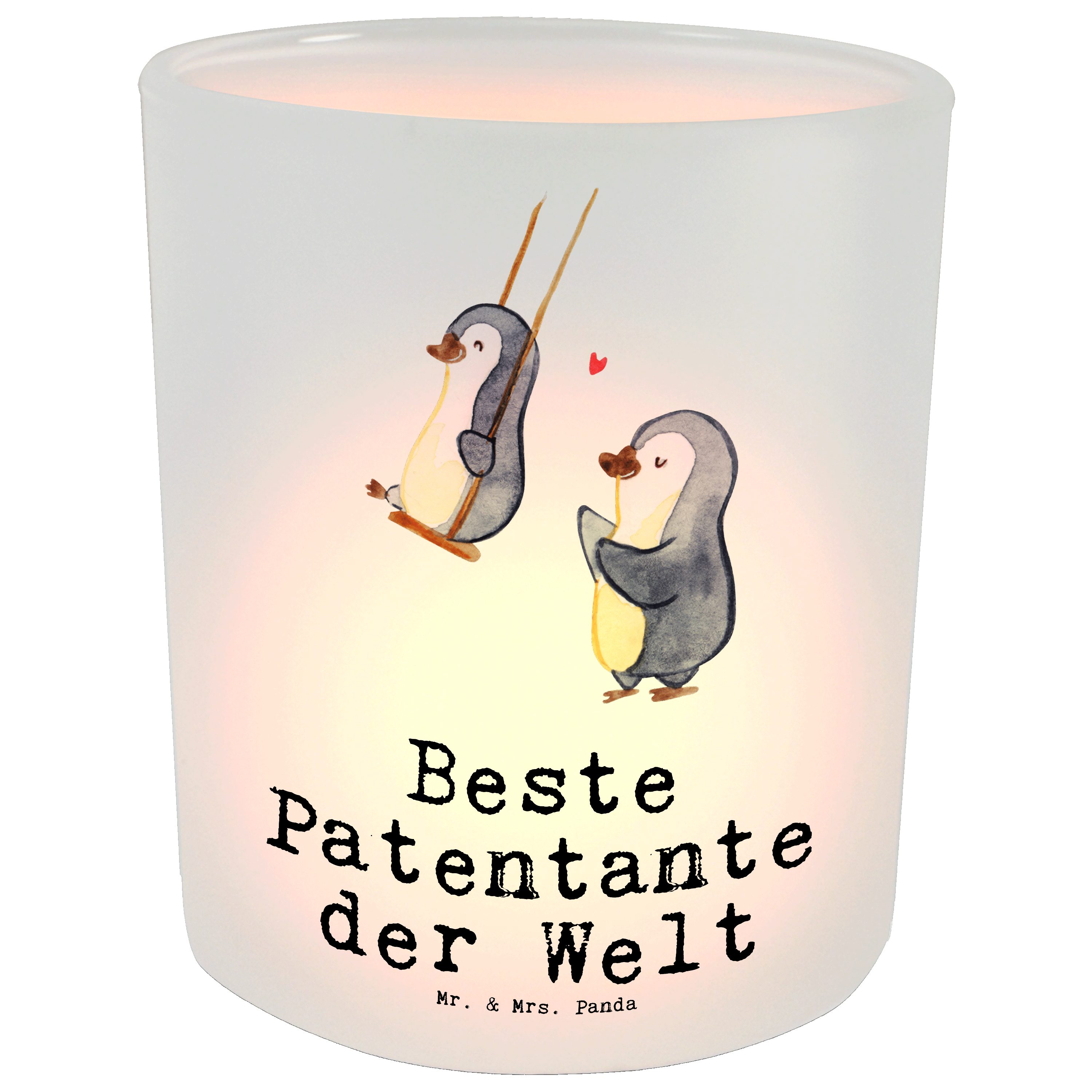 Mr. & Mrs. Panda Windlicht Pinguin Beste Patentante der Welt - Transparent - Geschenk, Nichte, G (1 St)
