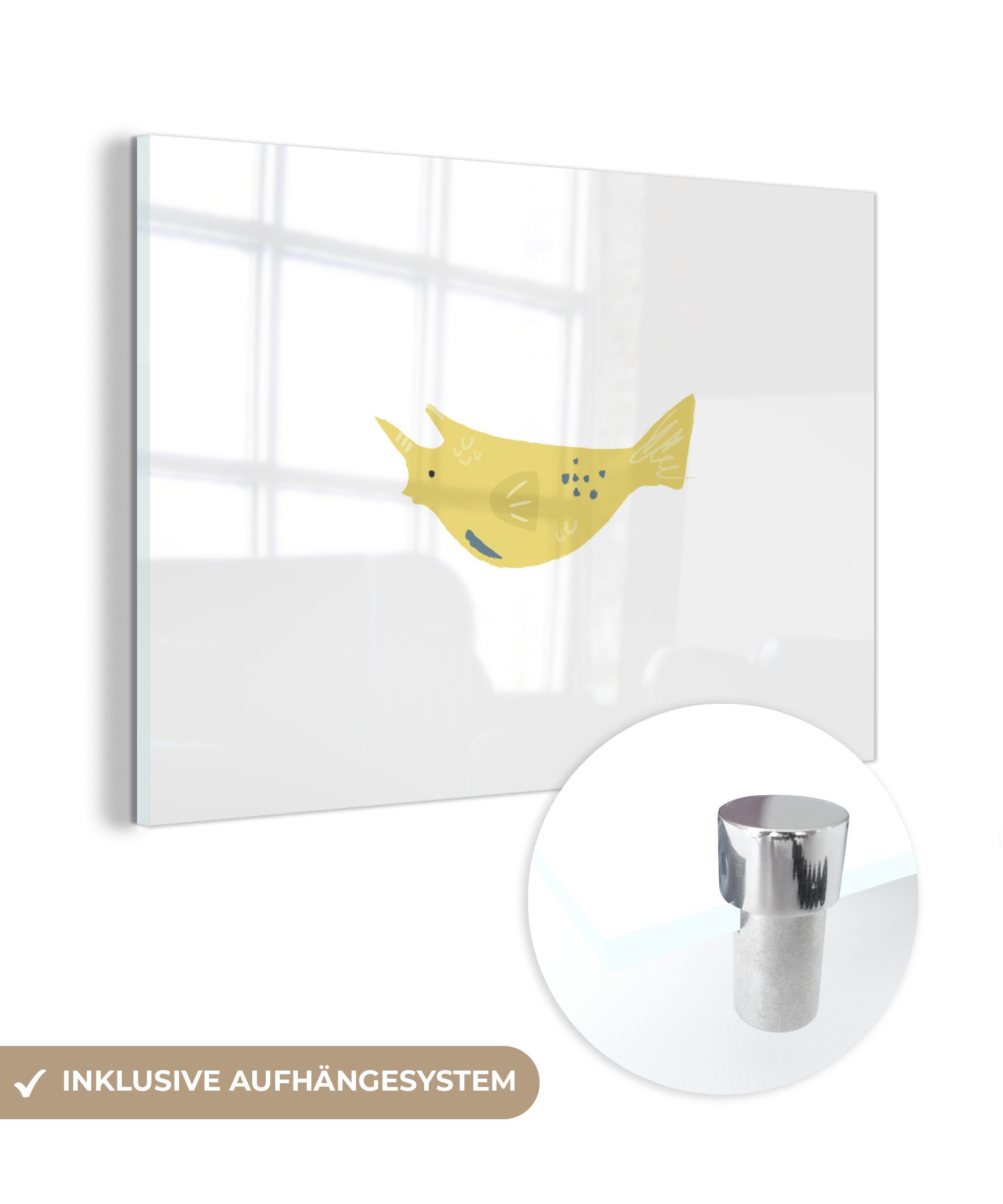 MuchoWow Acrylglasbild Fisch - Meer - Gelb - Aquarell, (1 St), Acrylglasbilder Wohnzimmer & Schlafzimmer