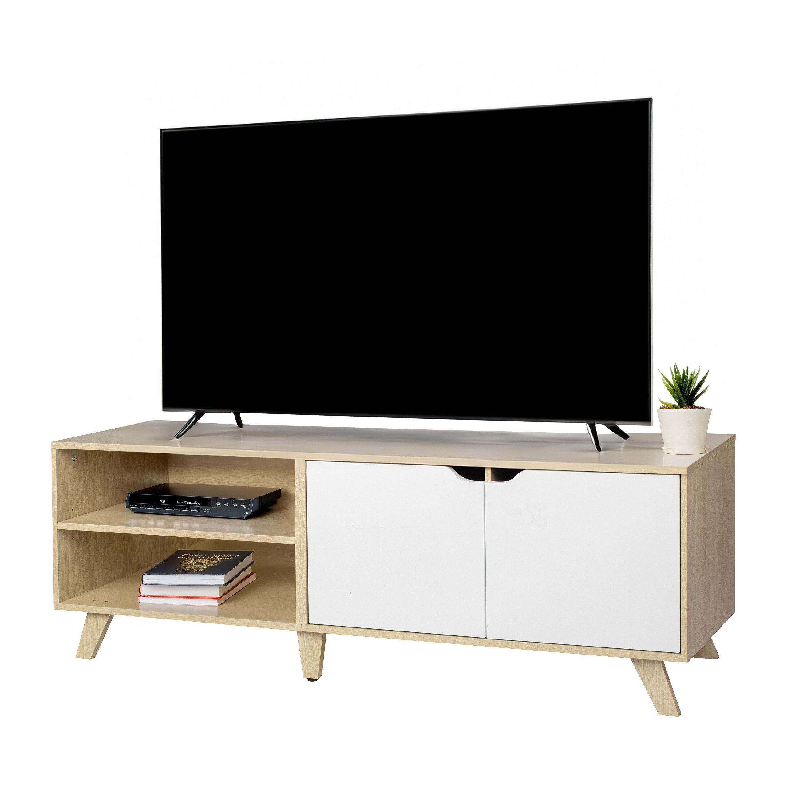 relaxdays TV-Bank TV Lowboard 6 Fächer, Holzoptik-Weiß günstig online kaufen