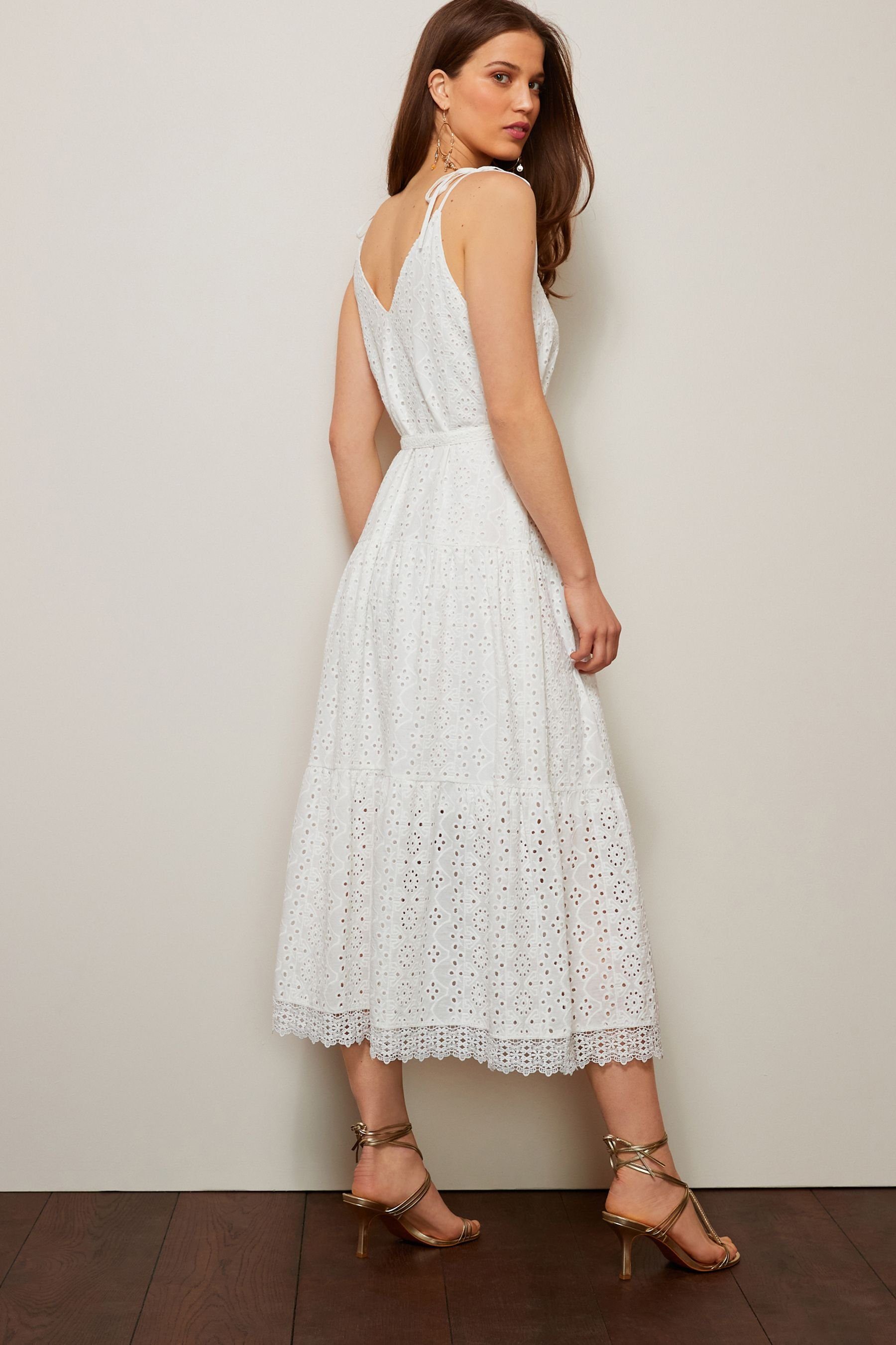 Midikleid (1-tlg) Kleid mit Next White Häkelspitzendetails Mittellanges