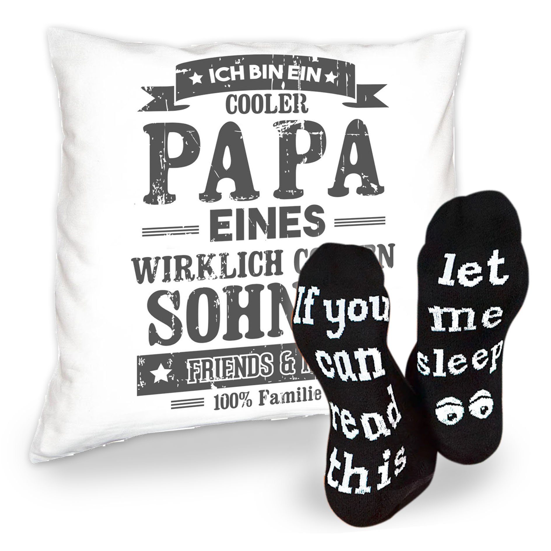 Soreso® Dekokissen Kissen Cooler Papa eines Sohnes & Sprüche Socken Sleep, Geschenk Geburtstagsgeschenk weiss