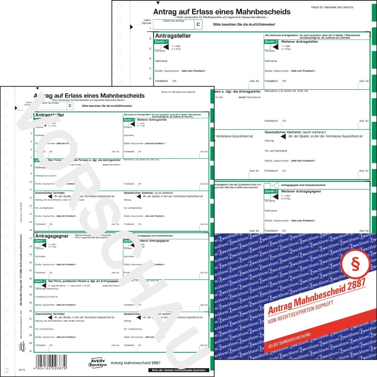 Formularblock Mahnbescheid A4 selbstdurchschreibend maschinelle Bearbeitung 2-fach