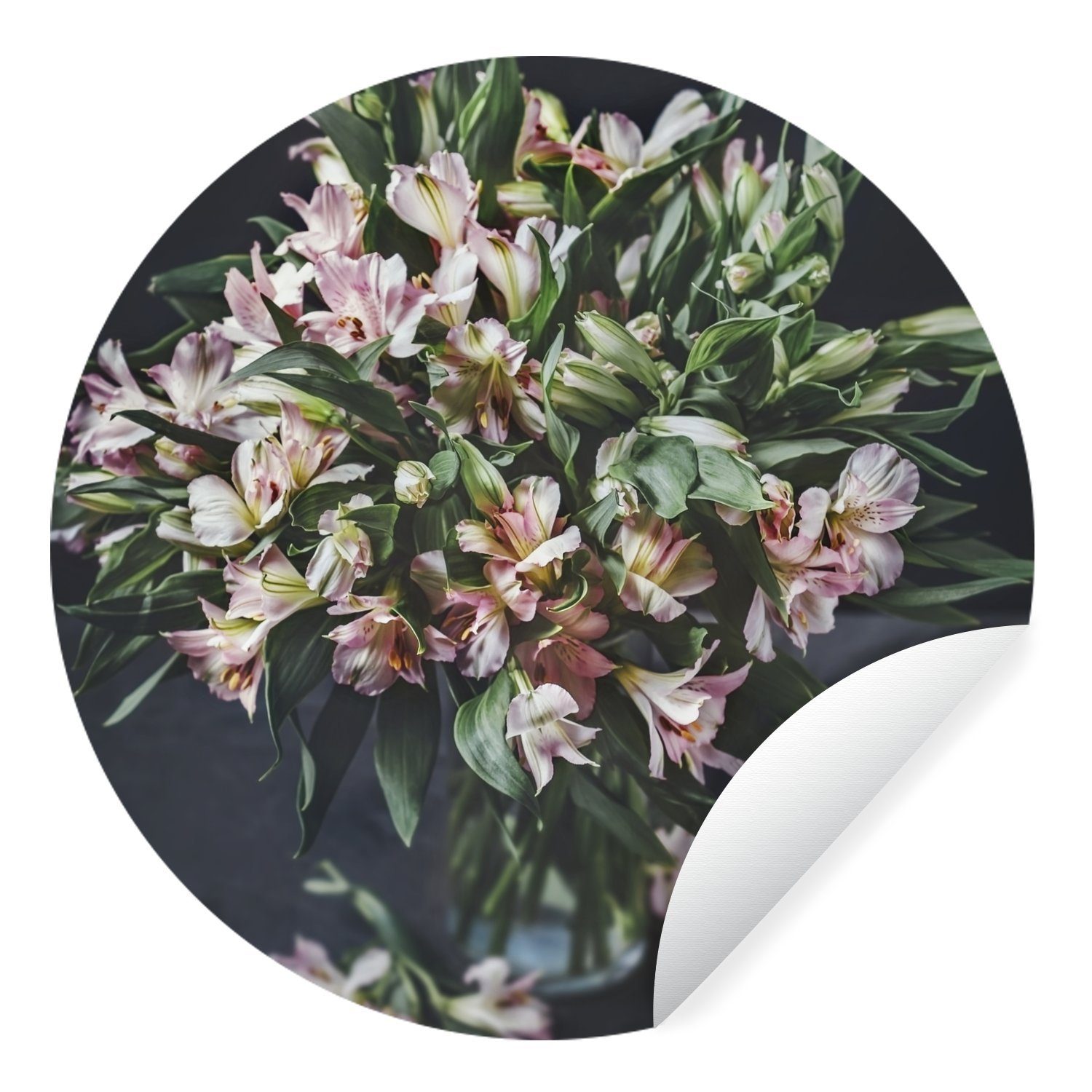 MuchoWow Wandsticker Blumen - Vase Rund, - für Wohnzimmer Tapetenkreis (1 Schwarz Kinderzimmer, St), Tapetenaufkleber