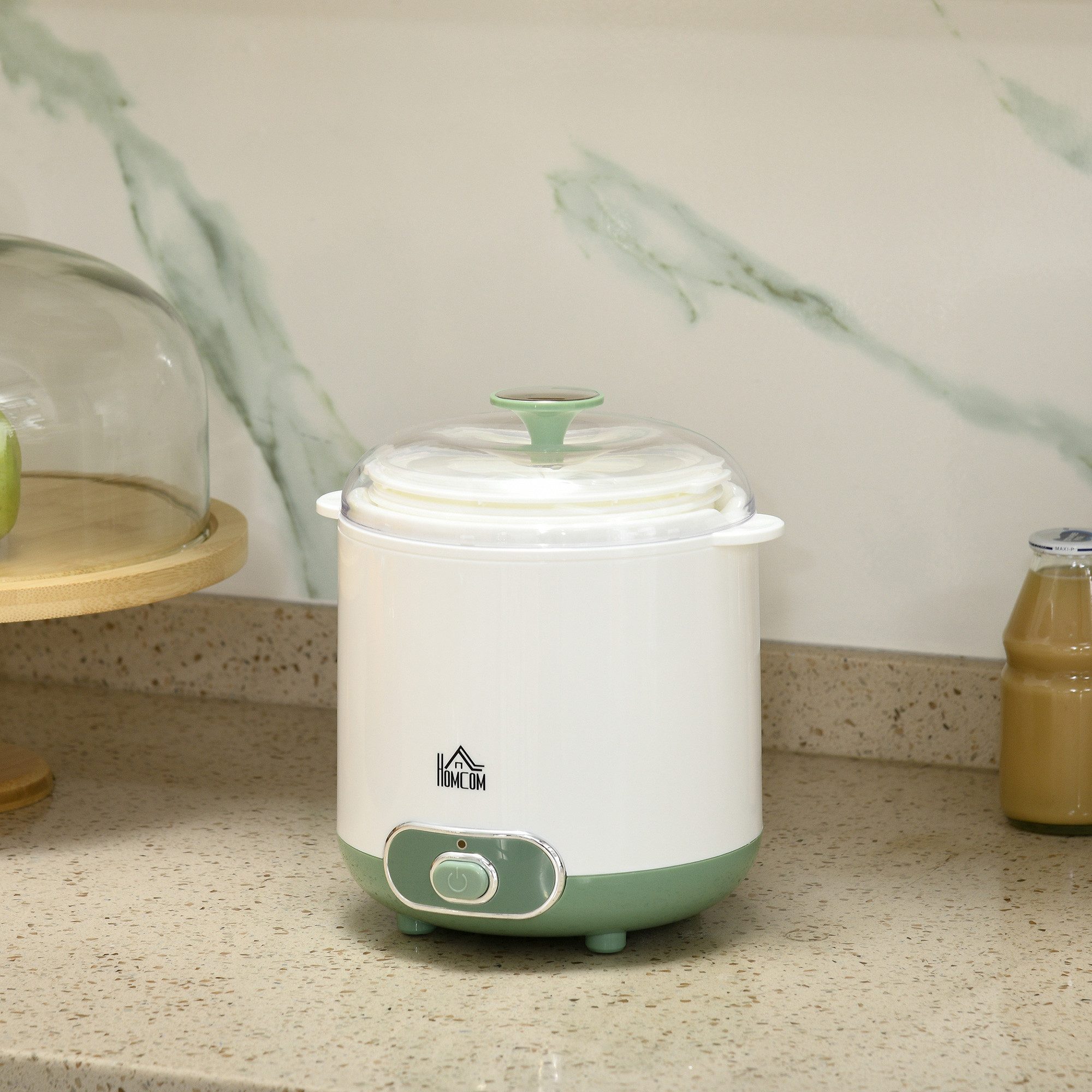 HOMCOM Joghurtbereiter 1,5 L Joghurtmaschine mit 2 Gläsern, Sieb, Deckel, 2 Portionsbehälter, je 1500 ml, für griechischen Joghurt, für 3–5 Personen, 19,5x17,5x21,4 cm, Weiß