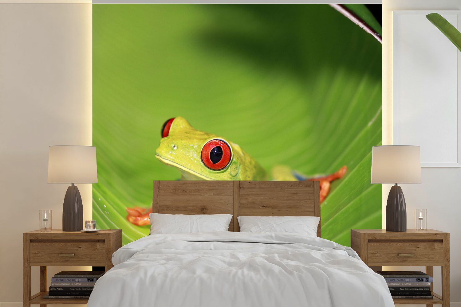 MuchoWow Fototapete Rotaugen-Ara-Frosch auf einem Blatt in Costa Rica, Matt, bedruckt, (5 St), Vinyl Tapete für Wohnzimmer oder Schlafzimmer, Wandtapete | Fototapeten