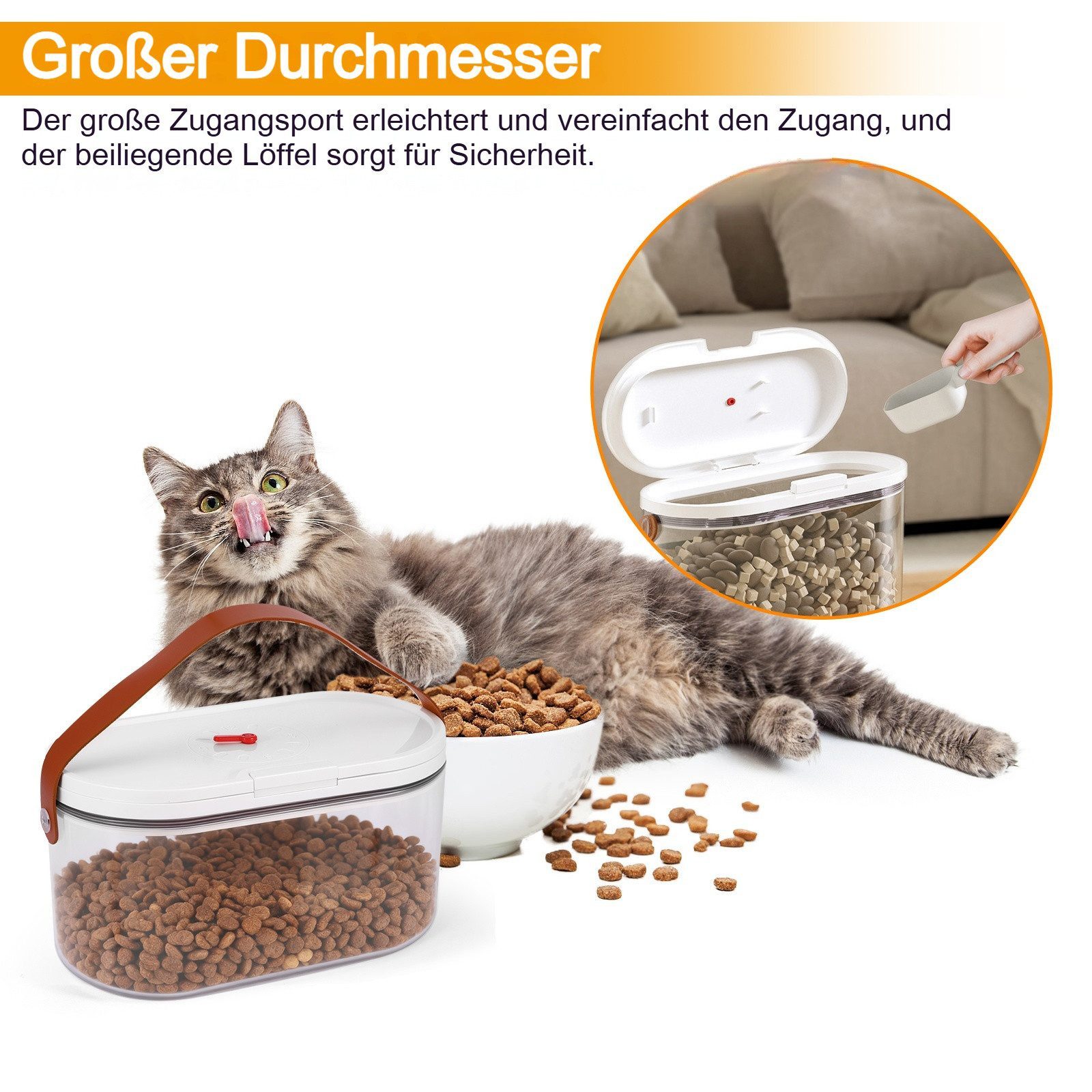 BlingBin Futterbehälter Futter Aufbewahrungsbehälter mit Dosierlöffel, Futtercontainer, Kunststoff, (1 Stück, 1-tlg., 3l), Tierfutterbehälter Für Trockenfutter mit Griff für Katzen, Hunde