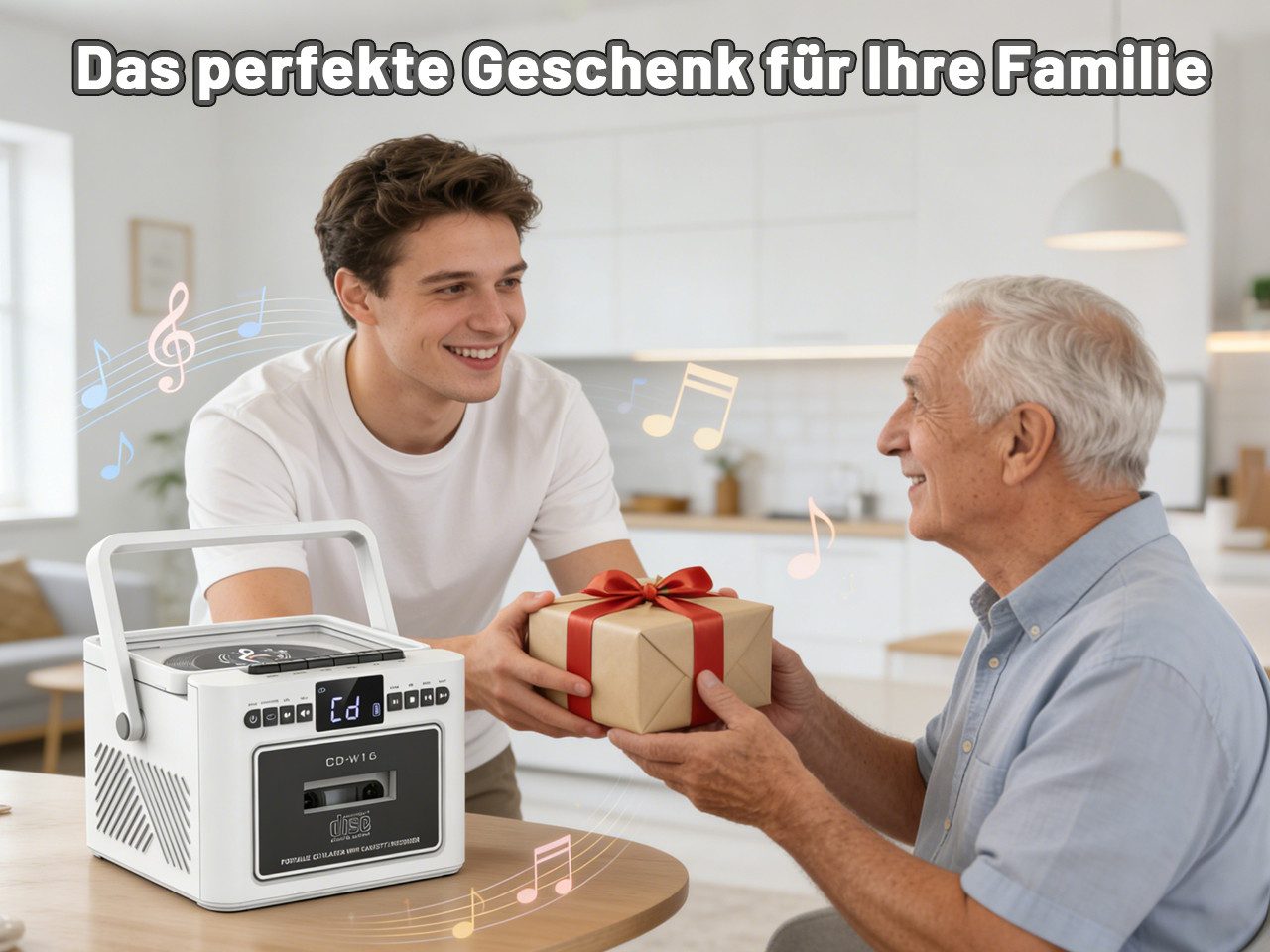 Greadio W16 Tragbarer CD-Player Kassettenrekorder mit Bluetooth 5.1 FM Radio CD-Player (Bluetooth)