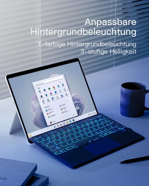 Inateck Surface Pro Tastatur Kompatibel mit Surface Pro 10/9/8/X Tablet-Tastatur (mit 7-Farbiger Hintergrundbeleuchtung)