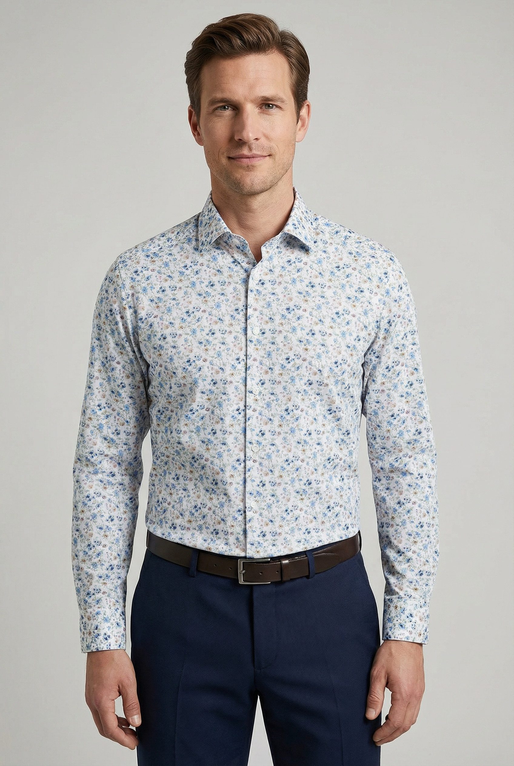 OLYMP Langarmhemd Luxor Businesshemd, New-Kentkragen, floraler Print, modern fit