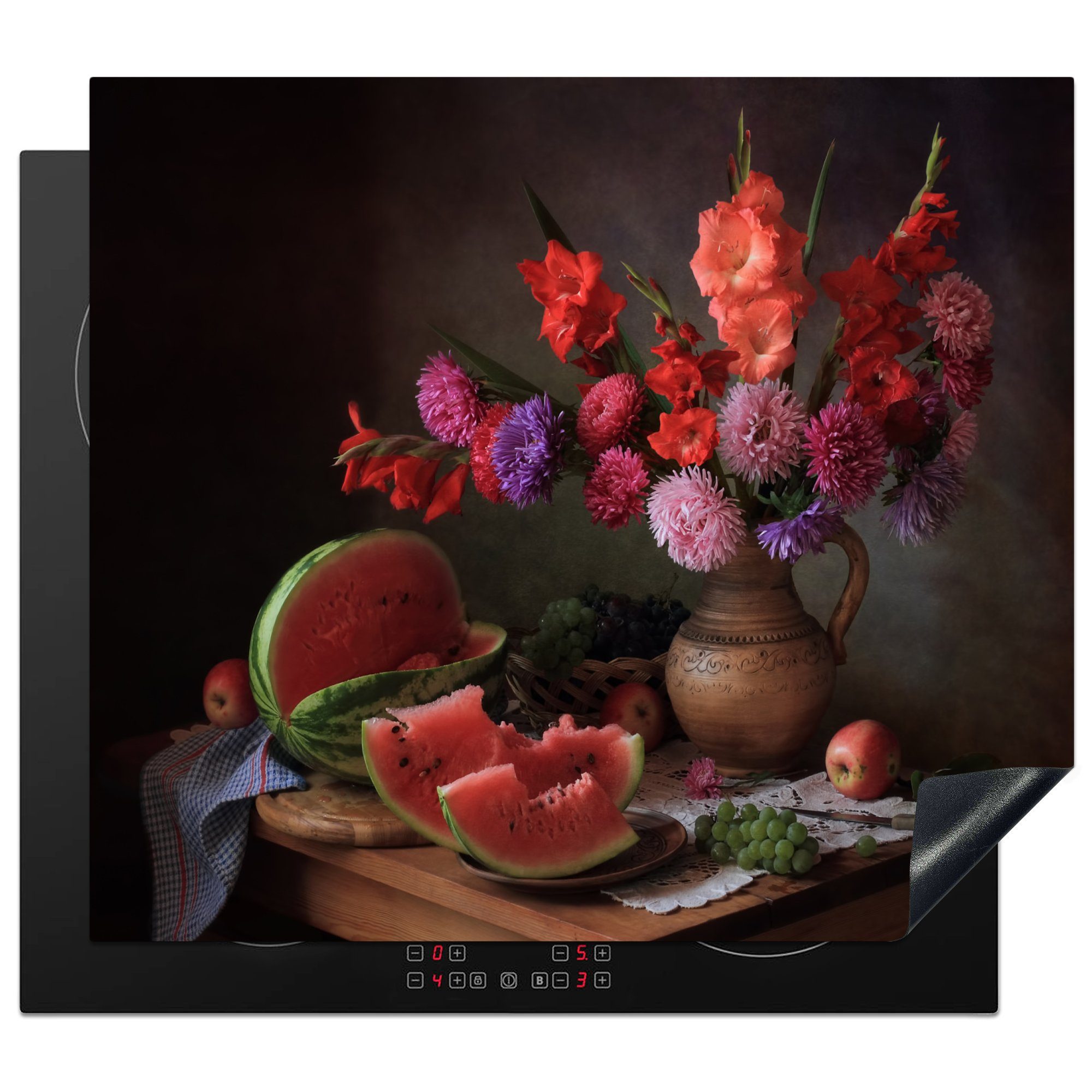 MuchoWow Herdblende-/Abdeckplatte Obst - Stillleben - Farben, Vinyl, (1 tlg), 59x52 cm, Ceranfeldabdeckung für die küche, Induktionsmatte