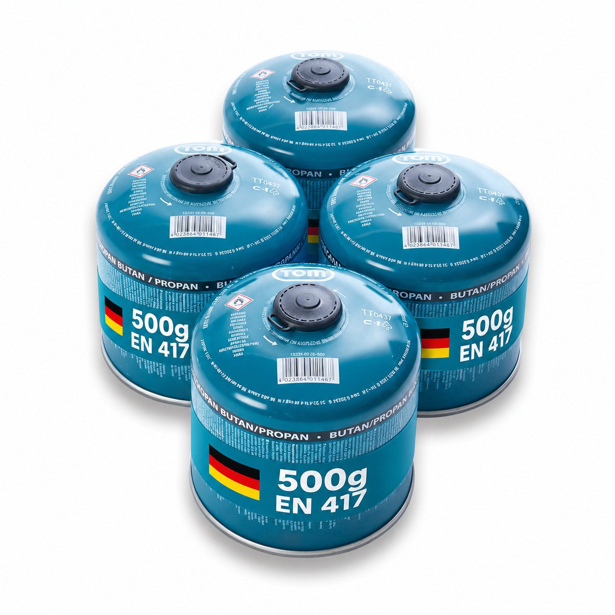 TOM Gaskartusche 500g Schraubgaskartuschen Set EN417, 4 St., Butan-/Propangemisch, 4er Set