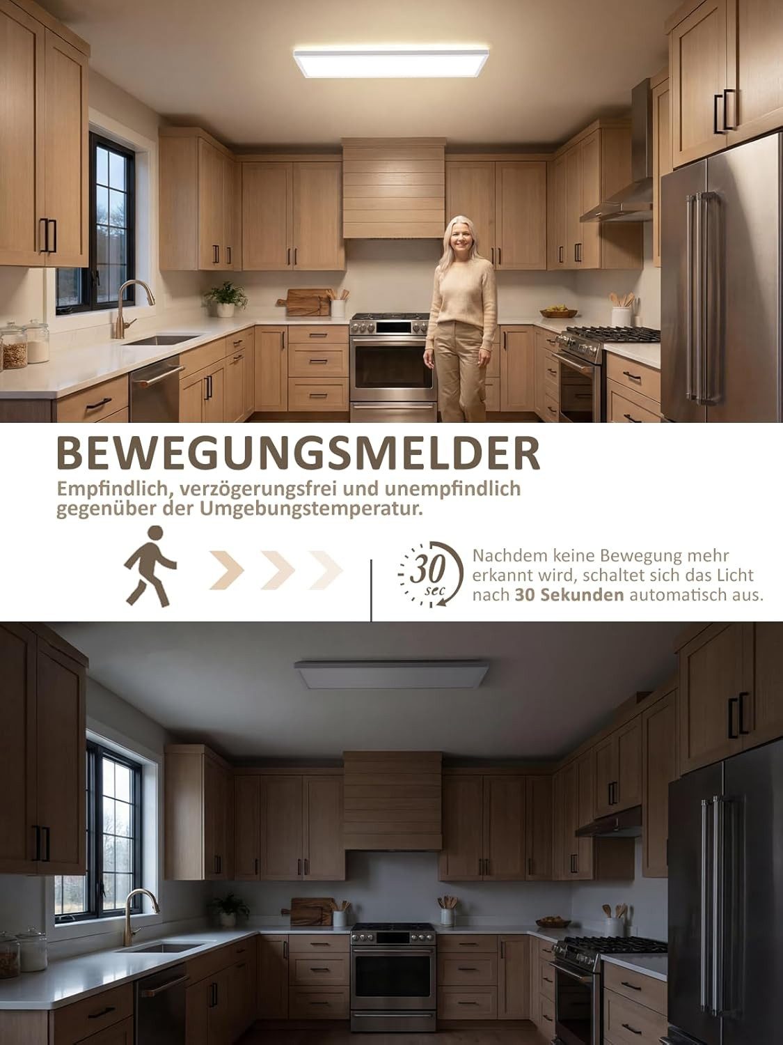ZMH LED Deckenleuchte LED 4000K 24W mit Radar-Bewegungsmelder Deckenlampe für Flur, LED fest integriert, Neutralweiß, Erfassungsbereich 360°, Abstrahlwinkel 120 – Bild 4 von 5