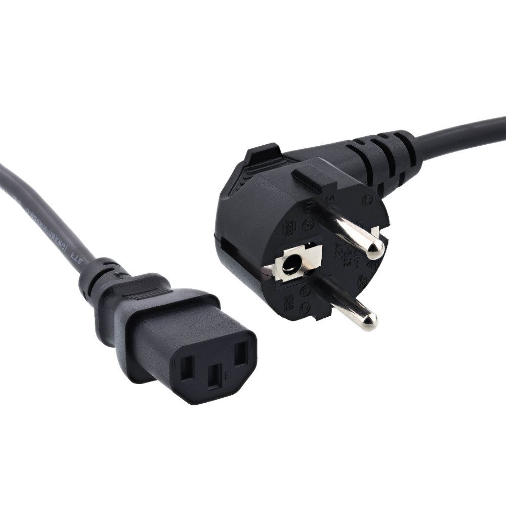 Trade-Shop Kaltgeräte-Kabel C13 1,2m passend für Monitore Bildschirme Netzkabel, 3-Pin Stecker, Stecker A: CEE7/7 Stecker / Stecker B: IEC-C13 / 3-Pin Stecker