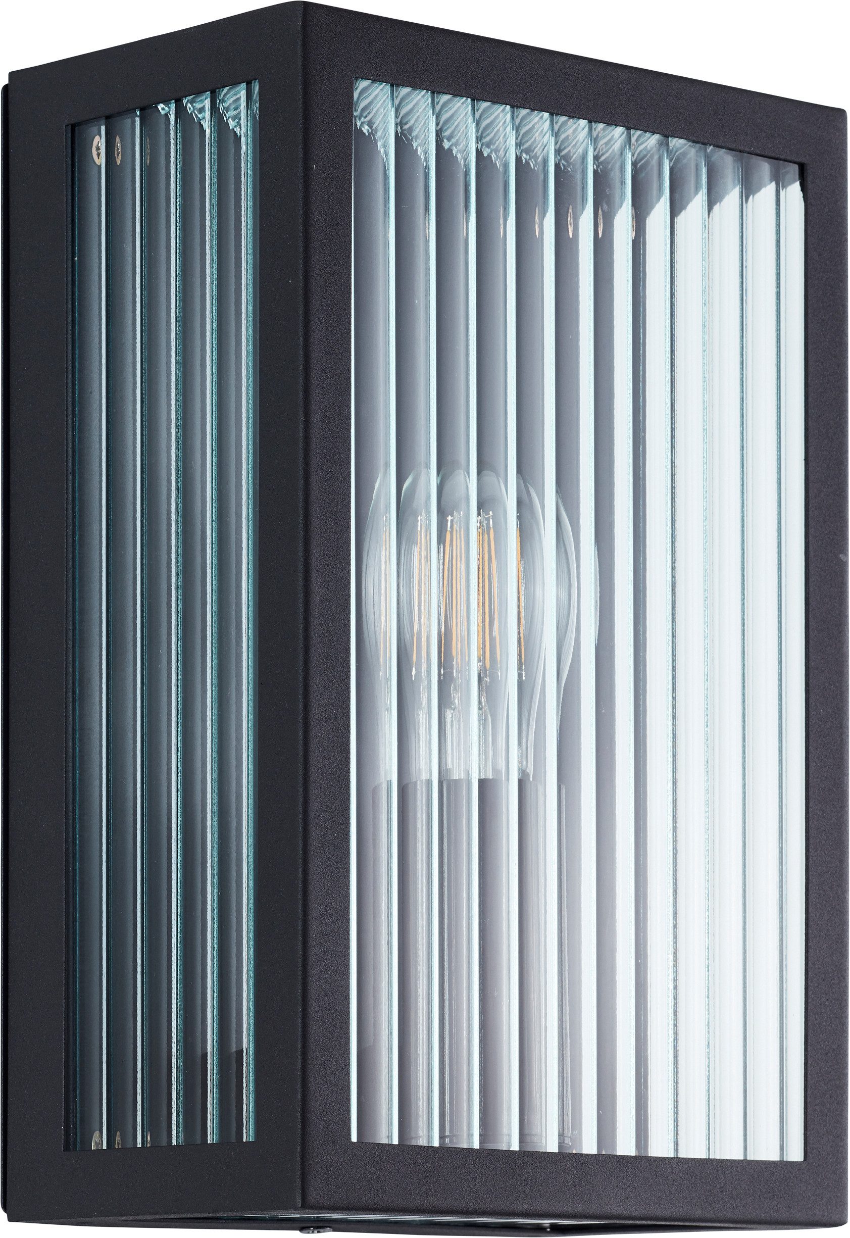 Brilliant Wandleuchte Getta, ohne Leuchtmittel, Außenwandleuchte, 26 x 17 x 10 cm, E27, geriffeltes Glas, schwarz