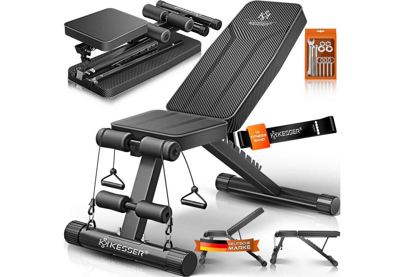 KESSER Hantelbank Multifunktionale Trainingsbank mit Rückenlehne 500kg Belastbarkeit, (Klappbare Verstellbare Mehrzweck-Hantelbank Flachbank zum Bankdrücken), Fitnessgerät Ganzkörpertraining Schrägbank für Fitness & Training