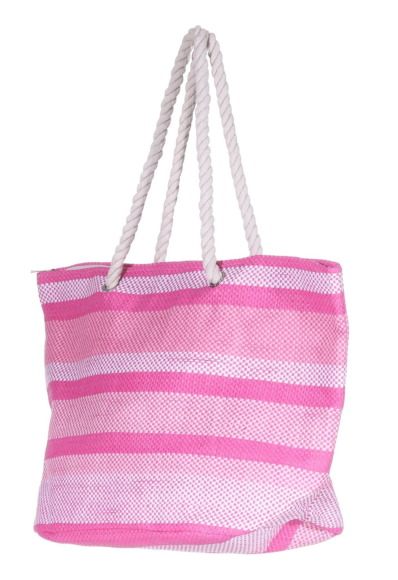 Markenwarenshop-Style Shopper Silkroda - Tasche Pink Rosa Weiß gestreift Strandtasche Badetasche