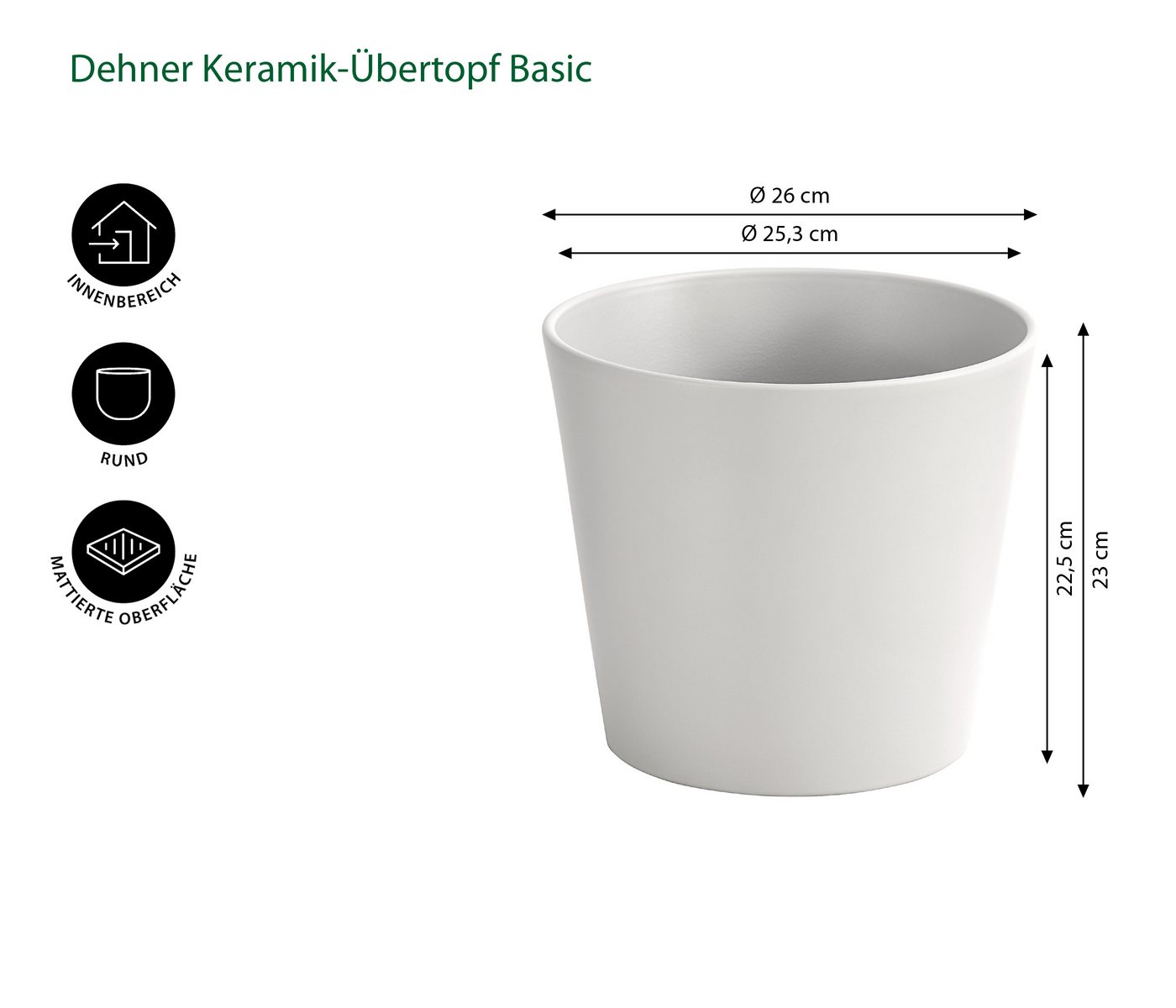 Thumbnail - Dehner Übertopf Basic Blumentopf, rund, Keramik, glasiert, klassisch schöner Übertopf in verschiedenen Farben und Formen