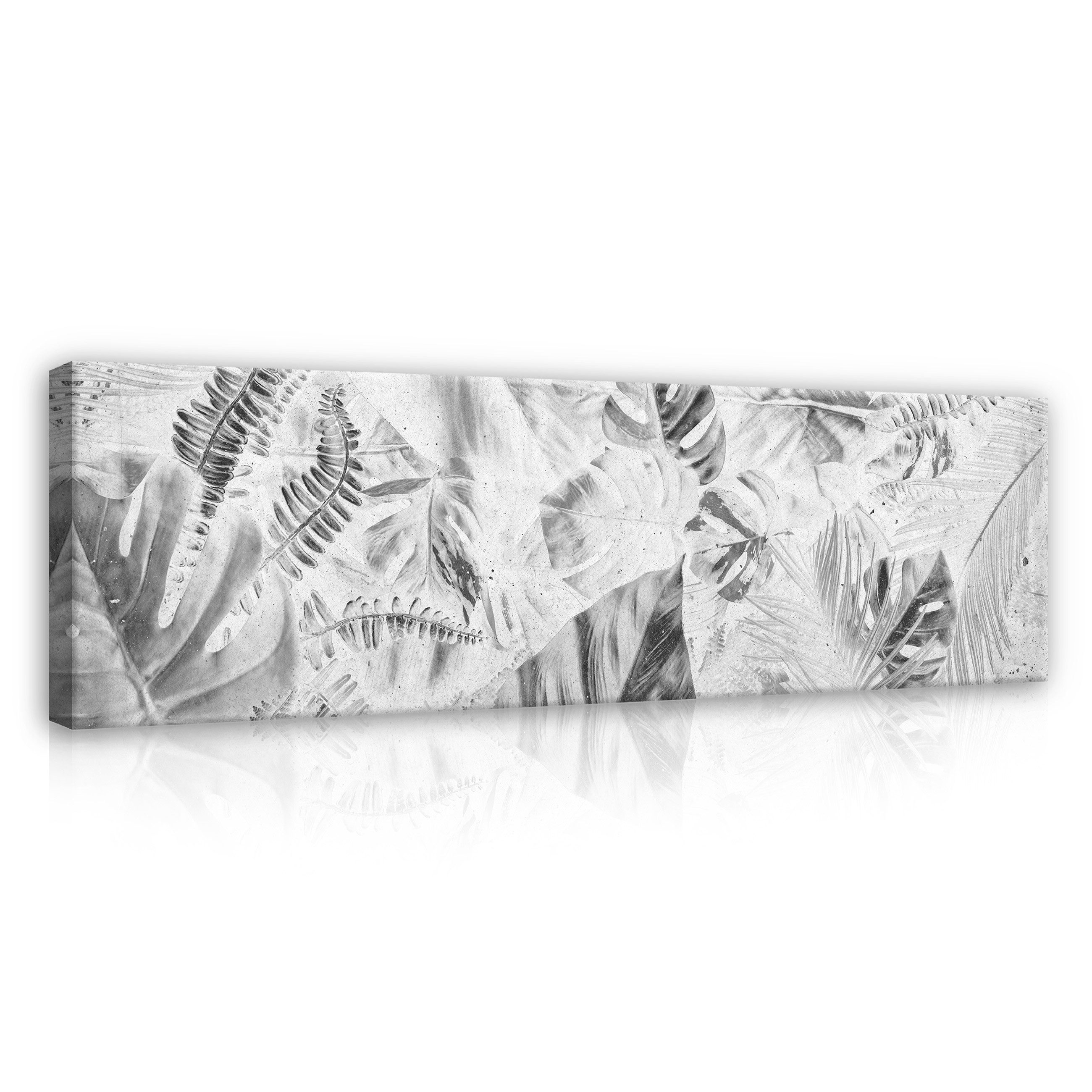 Wallarena Leinwandbild Blätter Abstrakt Grau Schwarz und weiß Wandbilder Wand Deko XXL Bilder, Motor (Einteilig, 1 St), Leinwand Bilder Wohnzimmer Schlafzimmer Küche Wandbild Leinwandbilder