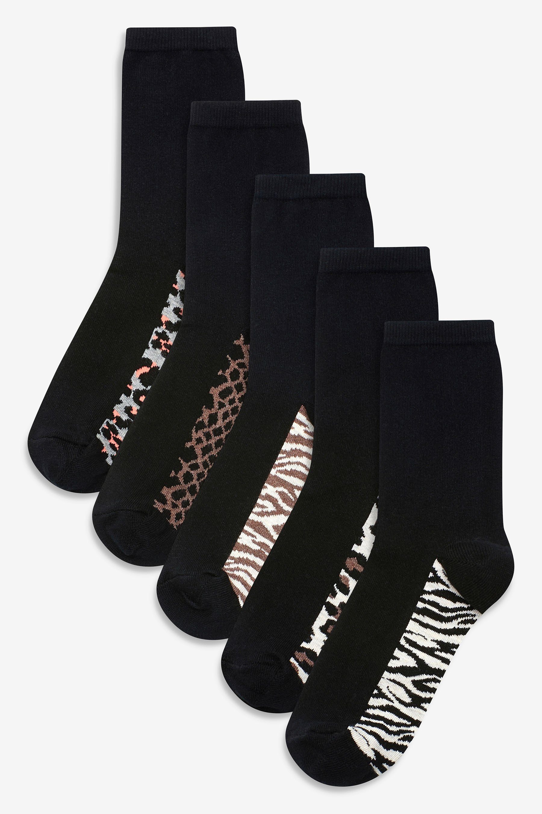 Next Короткі шкарпетки Fußbett-Socken mit Animal-Print, 5er-Pack (5-Paar)
