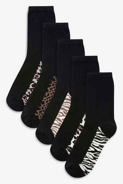 Next Kurzsocken Fußbett-Socken mit Animal-Print, 5er-Pack (5-Paar)