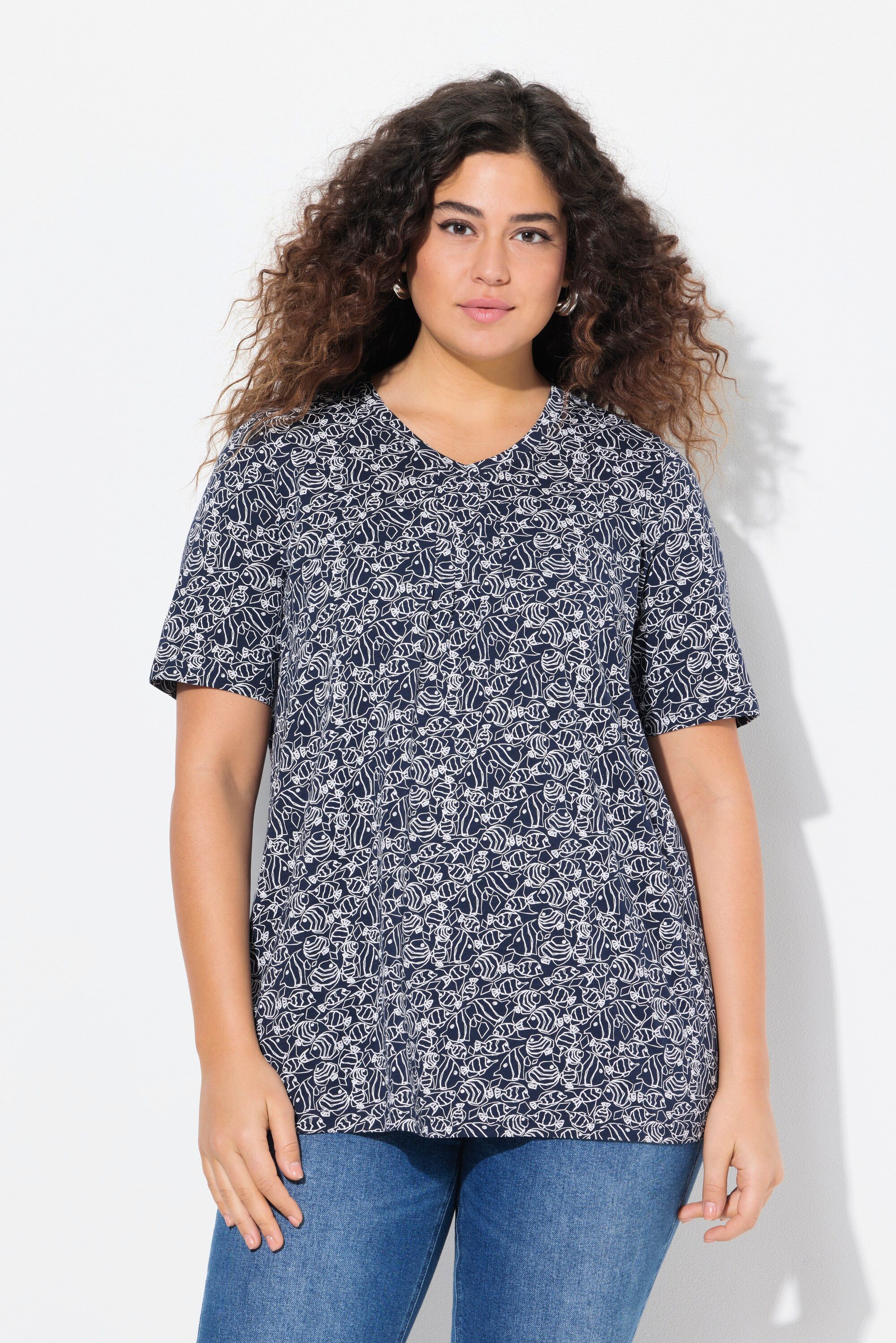 Ulla Popken T-Shirt T-Shirt Fische Zierfalten günstig online kaufen