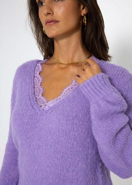 SASSYCLASSY Strickpullover Oversize Pullover Damen aus weichem Grobstrick Lässiger Strickpullover mit Spitzen-Ausschnitt