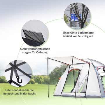 Outsunny Kuppelzelt Familienzelt mit atmungsaktivem Netz, Personen: 5 (Campingzelt, 1 tlg., Tunnelzelt), für Garten, Balkon, Grau