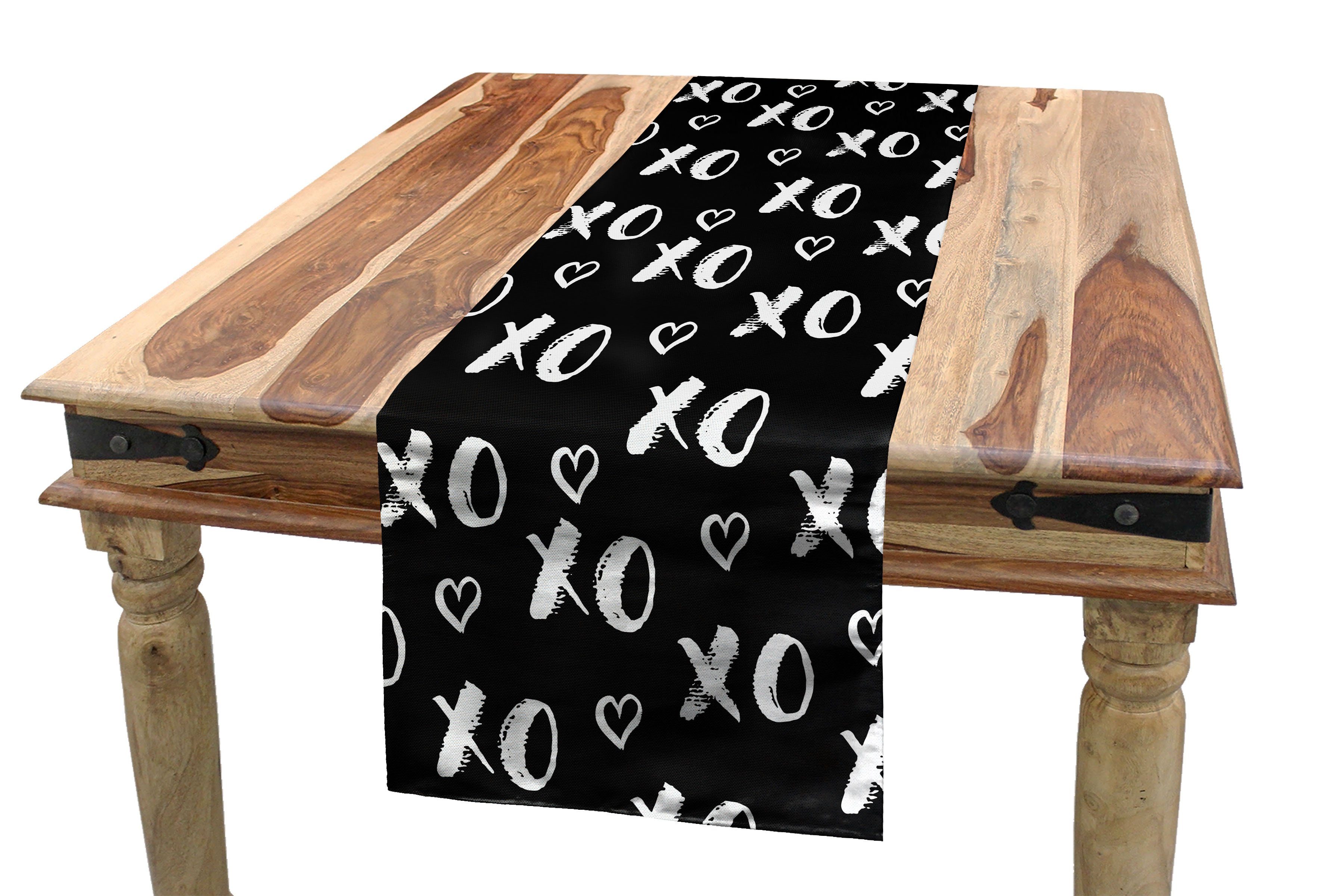Abakuhaus Tischläufer Esszimmer Küche Rechteckiger Dekorativer Tischläufer, Abstrakt Xoxo Pinsel Gestrichelte Text