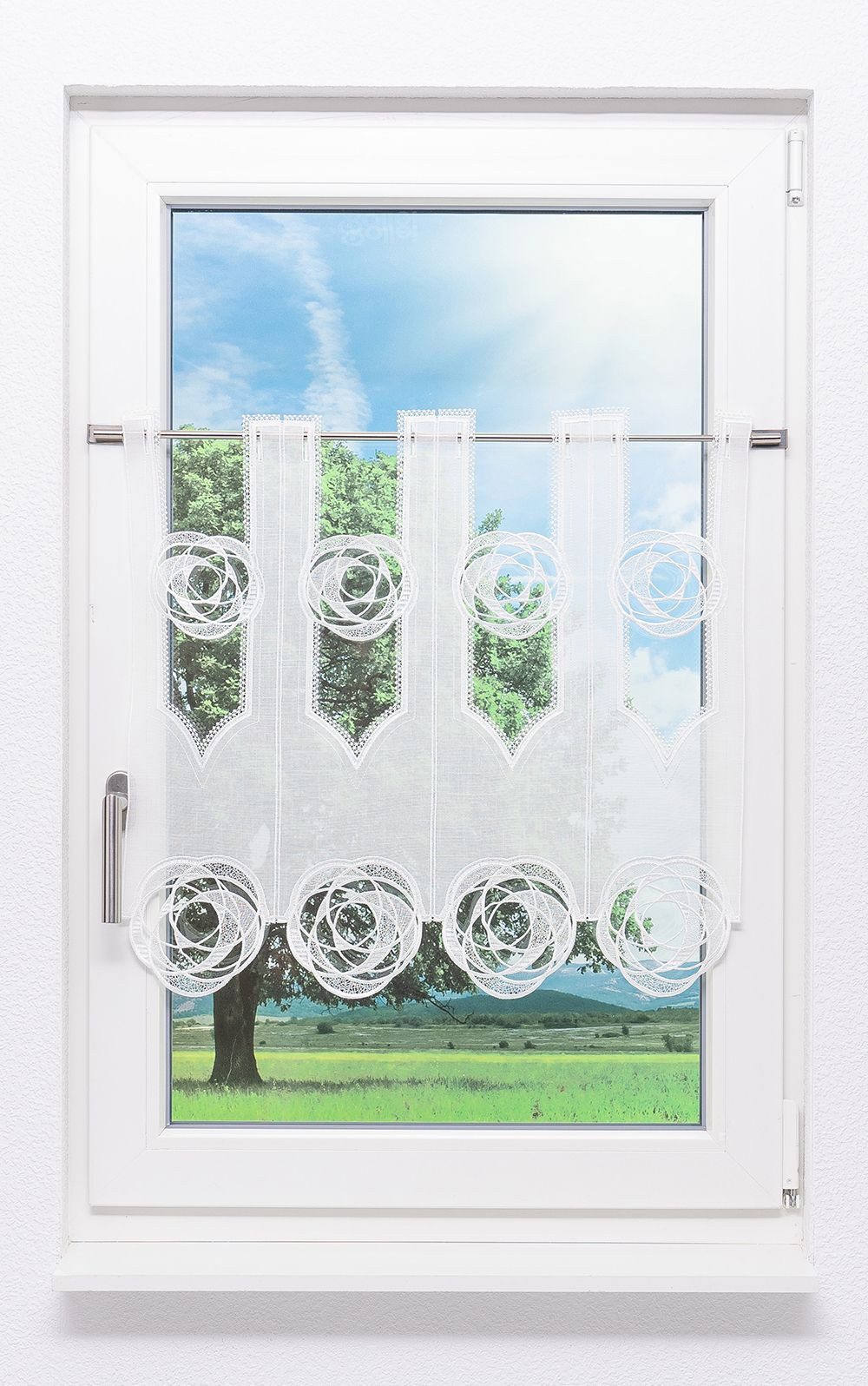 Plauener Spitze® Scheibengardine Circles (1 St), transparent, HxB 60x48cm