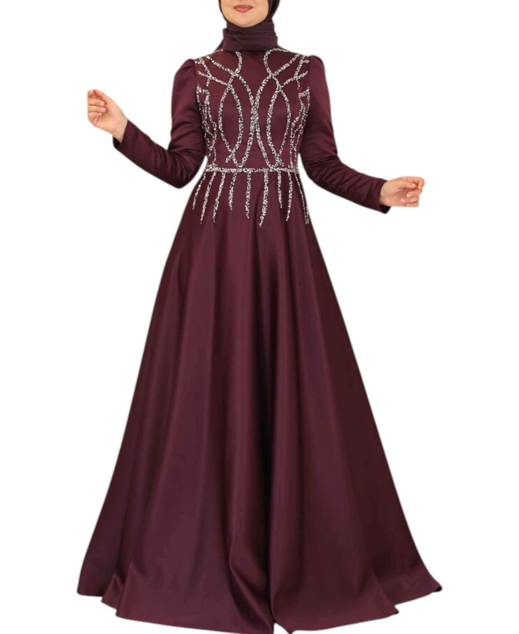 fashionshowcase Satinkleid Maxikleid in Satinoptik mit Schmucksteinbesatz - günstig online kaufen