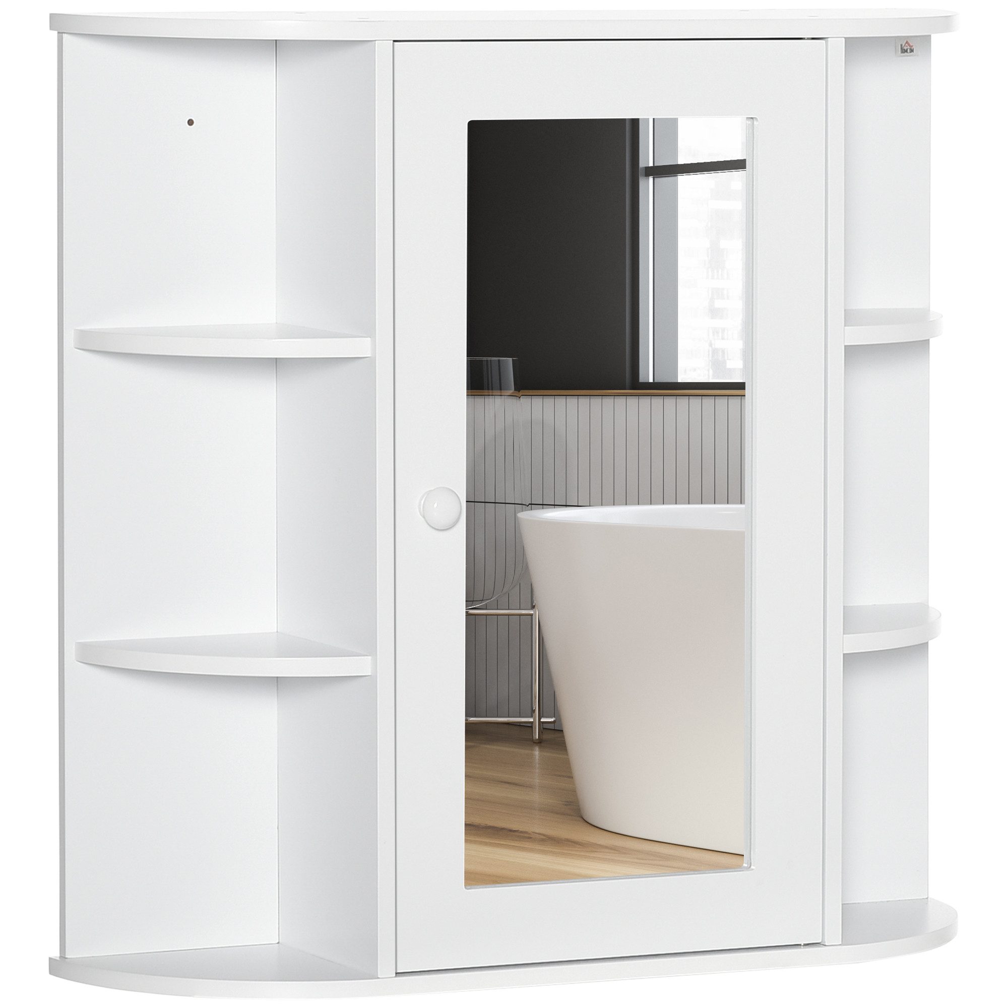 HOMCOM Spiegelschrank Bad Wandschrank mit Spiegeltür, mit offenen Regalböden (Badeschrank, 1-St., Hängeschrank) für Badezimmer Weiß 66 x 17 x 63 cm – Bild 2 von 5
