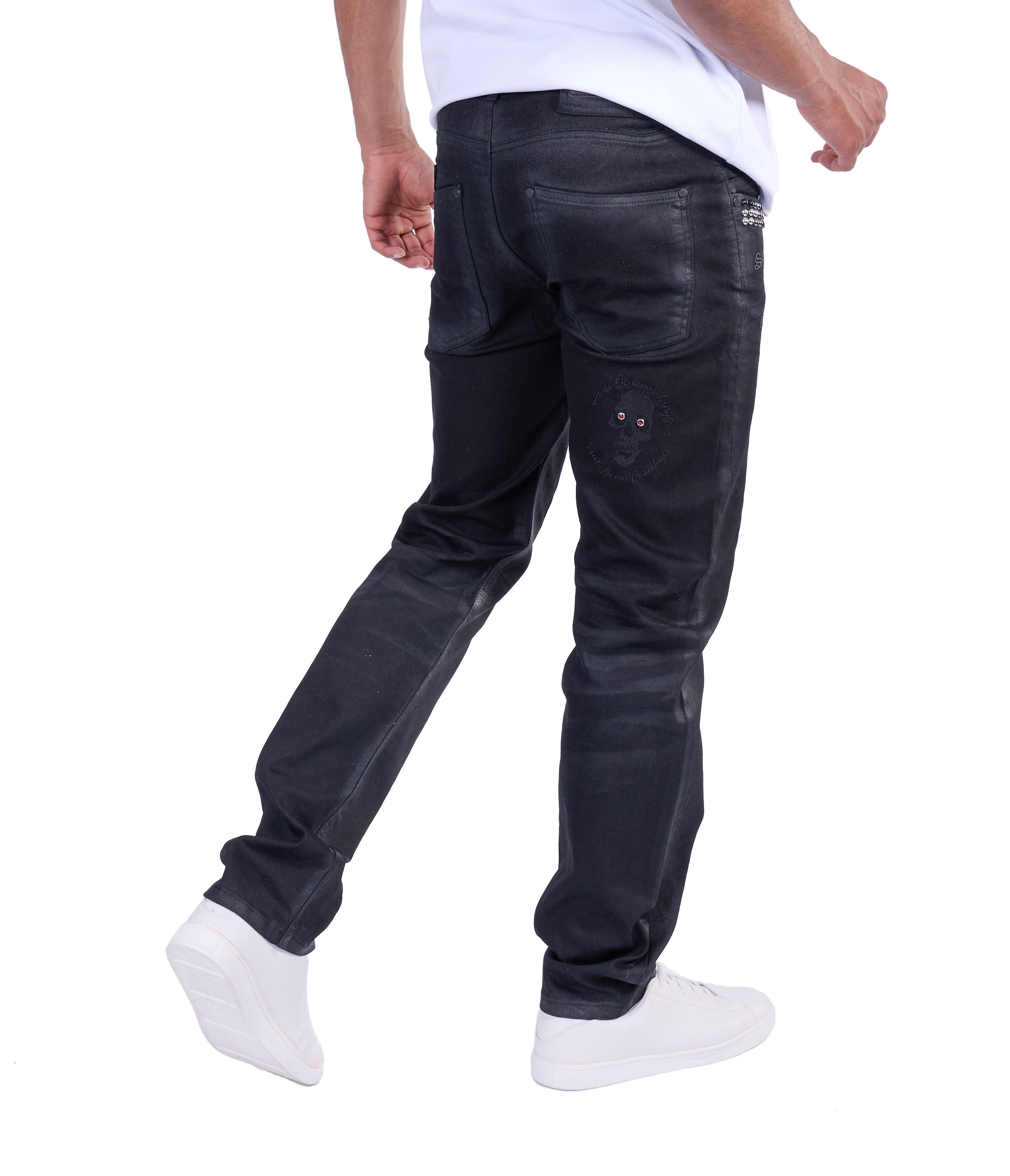 KINGZ Regular-fit-Jeans Ausgefallene KINGZ Herren Nieten Jeans Schwarz S