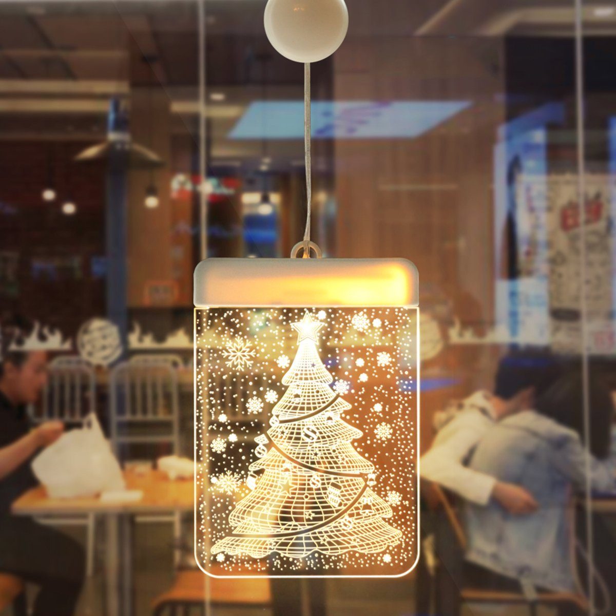 Rosnek Beleuchtetes Fensterbild 3D-Effekt, hängend, für Weihnachten Store Glas Wand Deko, Fensterdekoration Lichter; Weihnachtsmann Schneeflocke Baum Schneemann