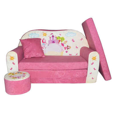 FORTISLINE Kindersitzgruppe Kindersofa Kindercouch Aufklappen Bettfunktion + Hocker W319