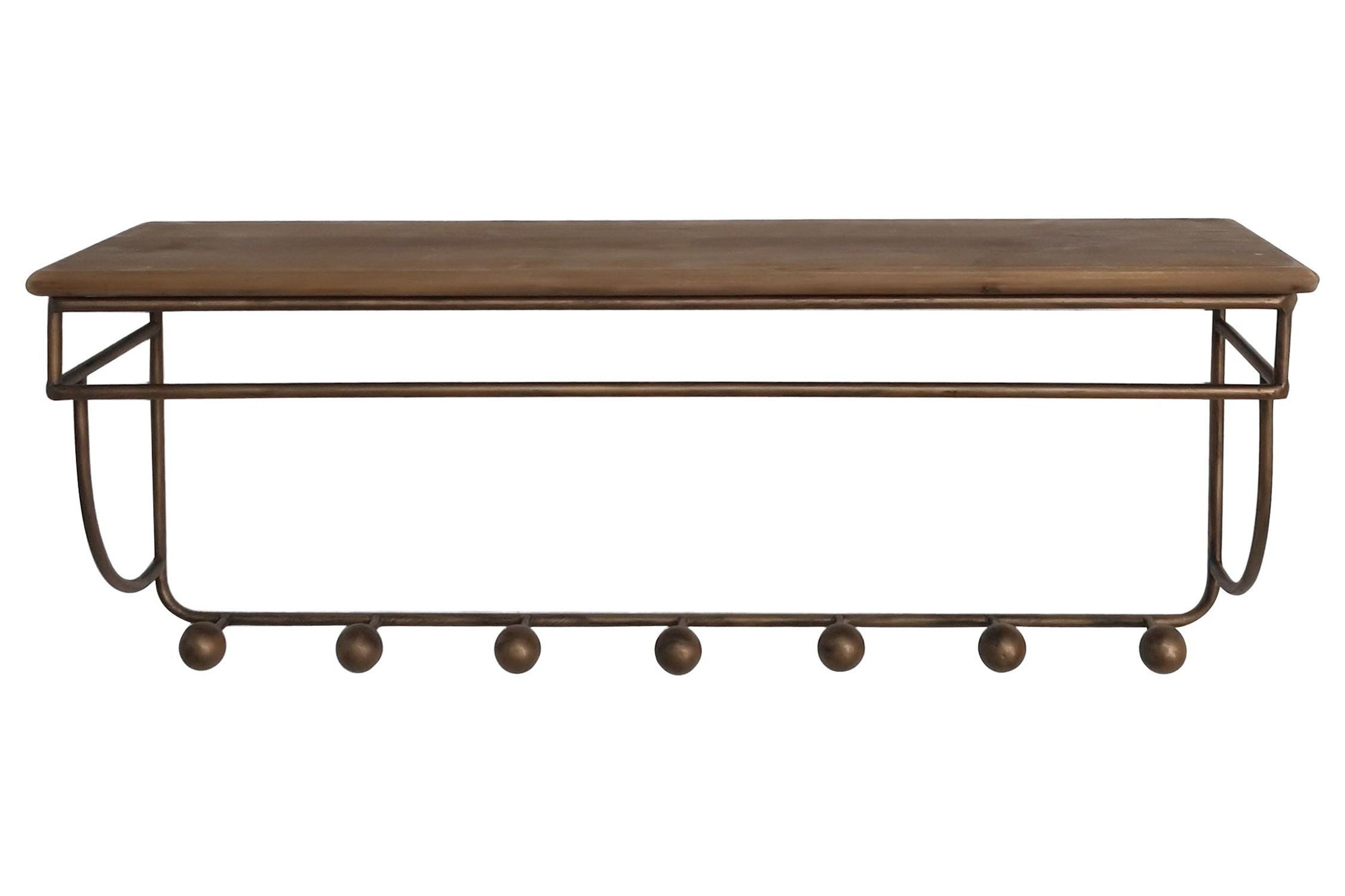 Licht-Erlebnisse Wandgarderobe PROS, Vintage Holz Eisen 77cm breit mit 7 Haken Schlüsselbrett Braun Messing