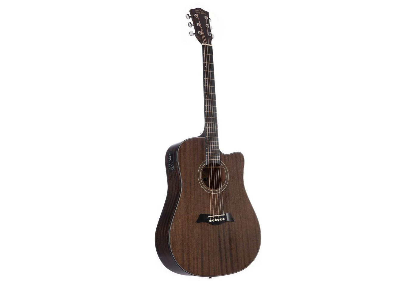 Red Hill Westerngitarre, AF-386CE Elektroakustische Westerngitarre Hand Rubbed Dark Brown Cutaway Mahagoni-Korpus Okoume-Hals Composite-Griffbrett 20 Bünde Tonabnehmersystem Integriertes Stimmgerät, Westerngitarren, Dreadnought Gitarren, Elektroakustische
