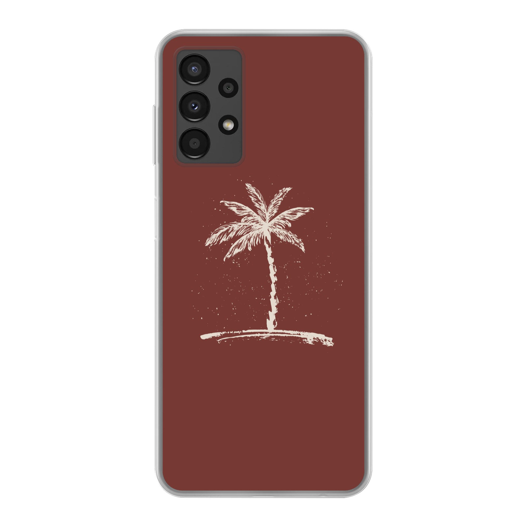 MuchoWow Handyhülle für Samsung Galaxy A13 4G Palme - Beige - Rot - Tropisch, Smartphone-Bumper, Print, Handy Schutzhülle Dünn