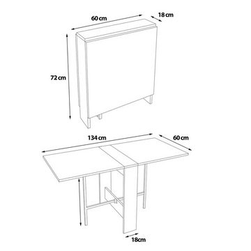 Moblix Klapptisch "ASLY", Esstisch, Küchentisch, Arbeitstisch, Klappbar für kleine Räume (Freistehend, 134/60/72 cm), Kompakte Размер für jeden Haushalt