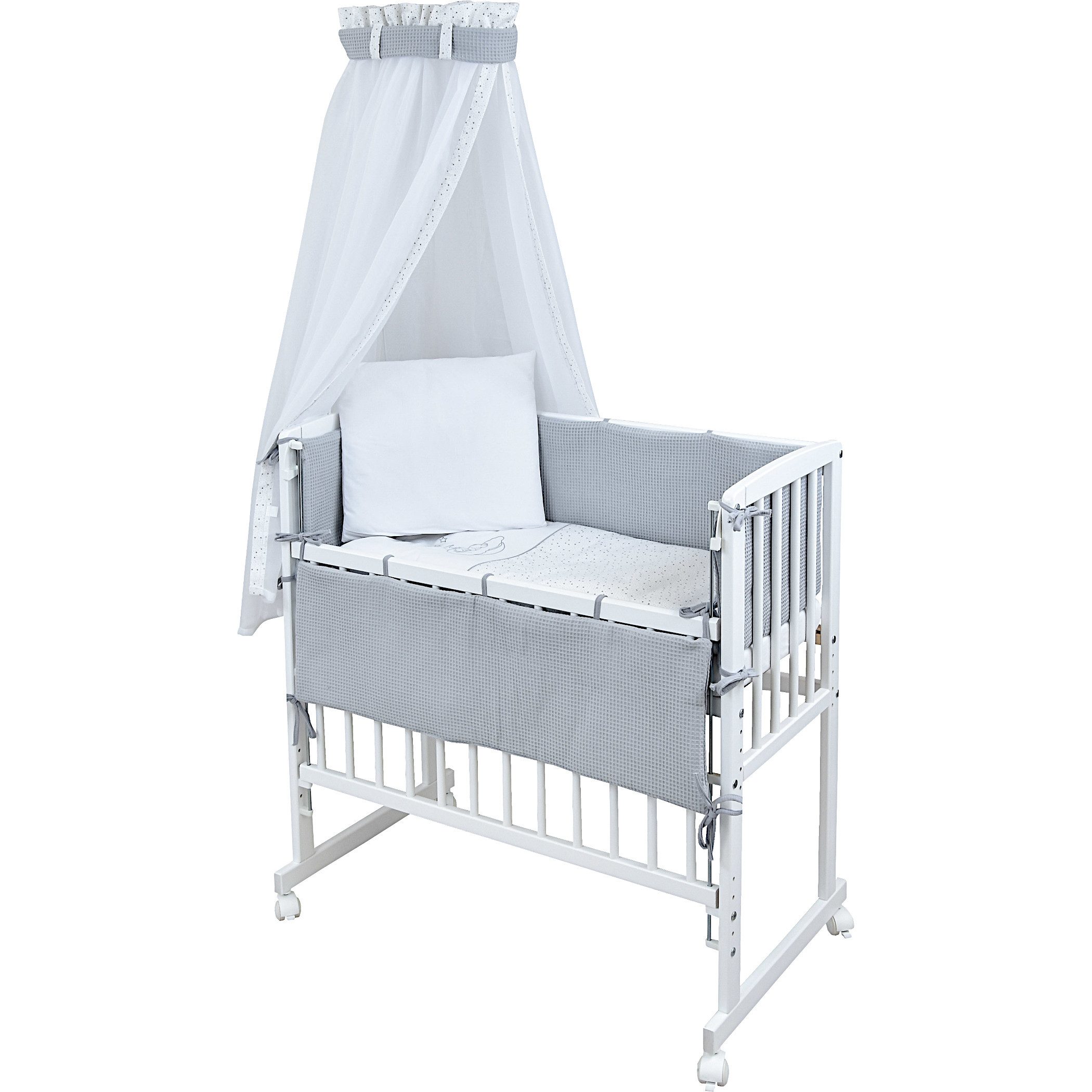Beistellbett Babybett Waffelpique Sternchen Grau