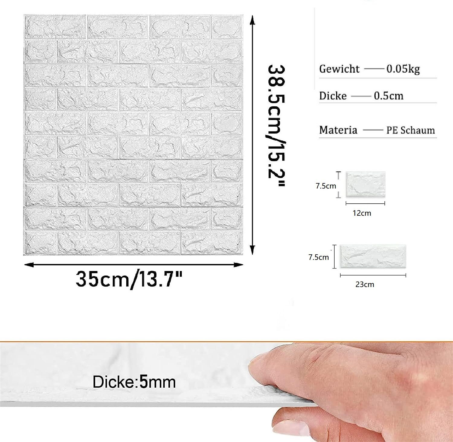 DOPWii 3D-Wandtattoo 3D Wandsticker,35×38 cm,Selbstklebende,Ziegeloptik Wan günstig online kaufen