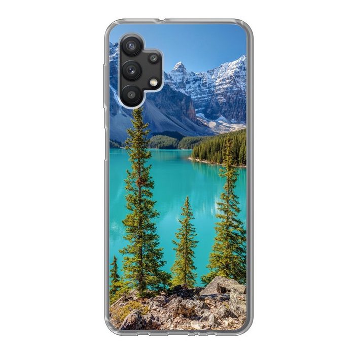 MuchoWow Handyhülle Der kanadische Moraine Lake am Nachmittag im Banff National Park Handyhülle Samsung Galaxy A32 5G Smartphone-Bumper Print Handy