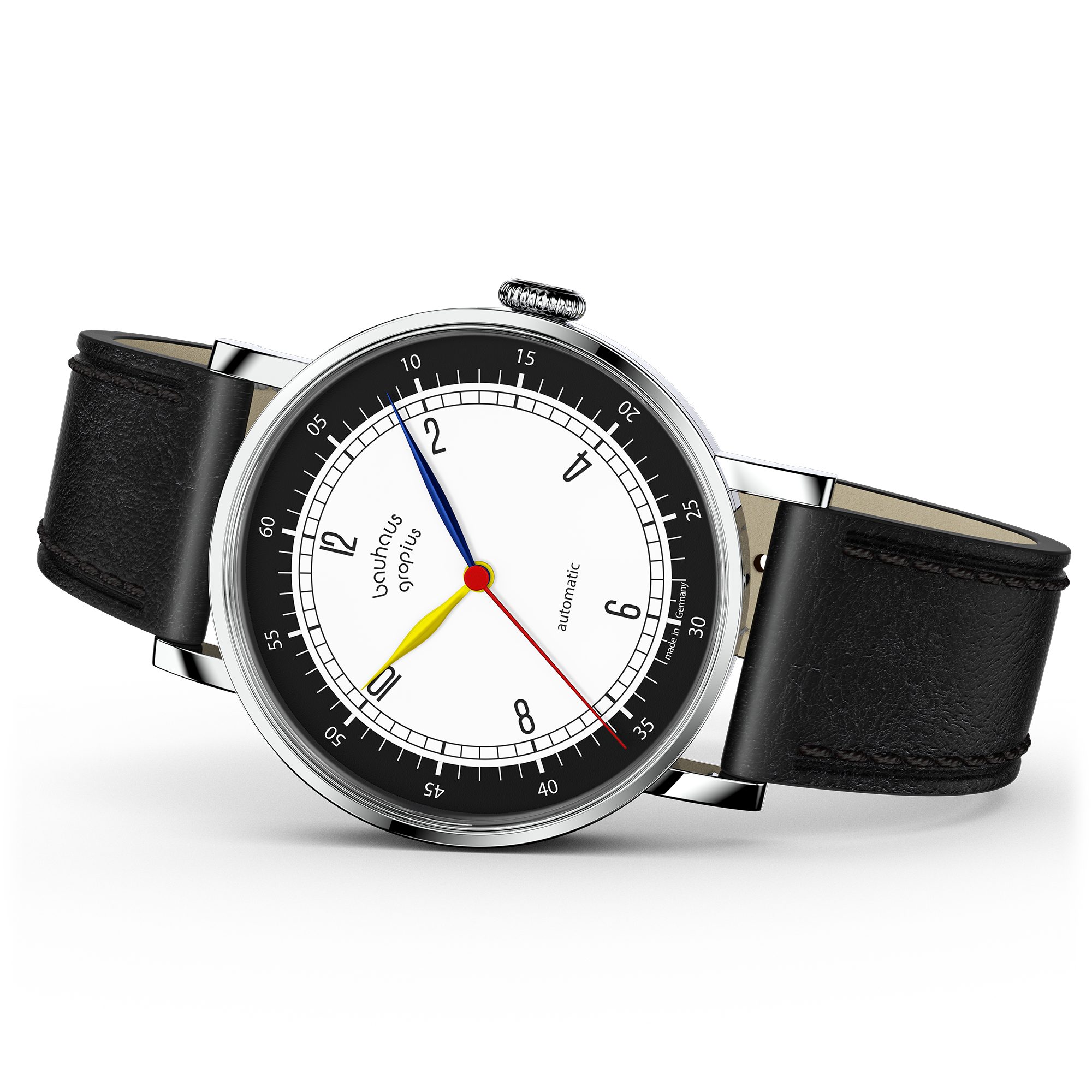 Walter Gropius Automatikuhr Made in Germany, Damenuhr, Herrenuhr, Unisex, Saphirglas - WGNA 002-04 New Bauhaus Automatik, Armbanduhr, Lederarmband, Edelstahlgehäuse, Mechanisch, Uhr, Schwarz