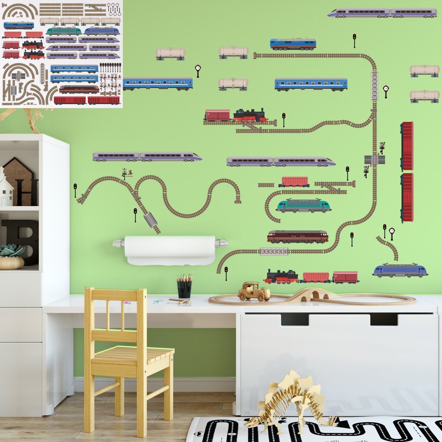 Sunnywall Wandtattoo XXL Eisenbahn Zug Lokomotive Wandtattoo Set Kinderzimmer Wanddeko